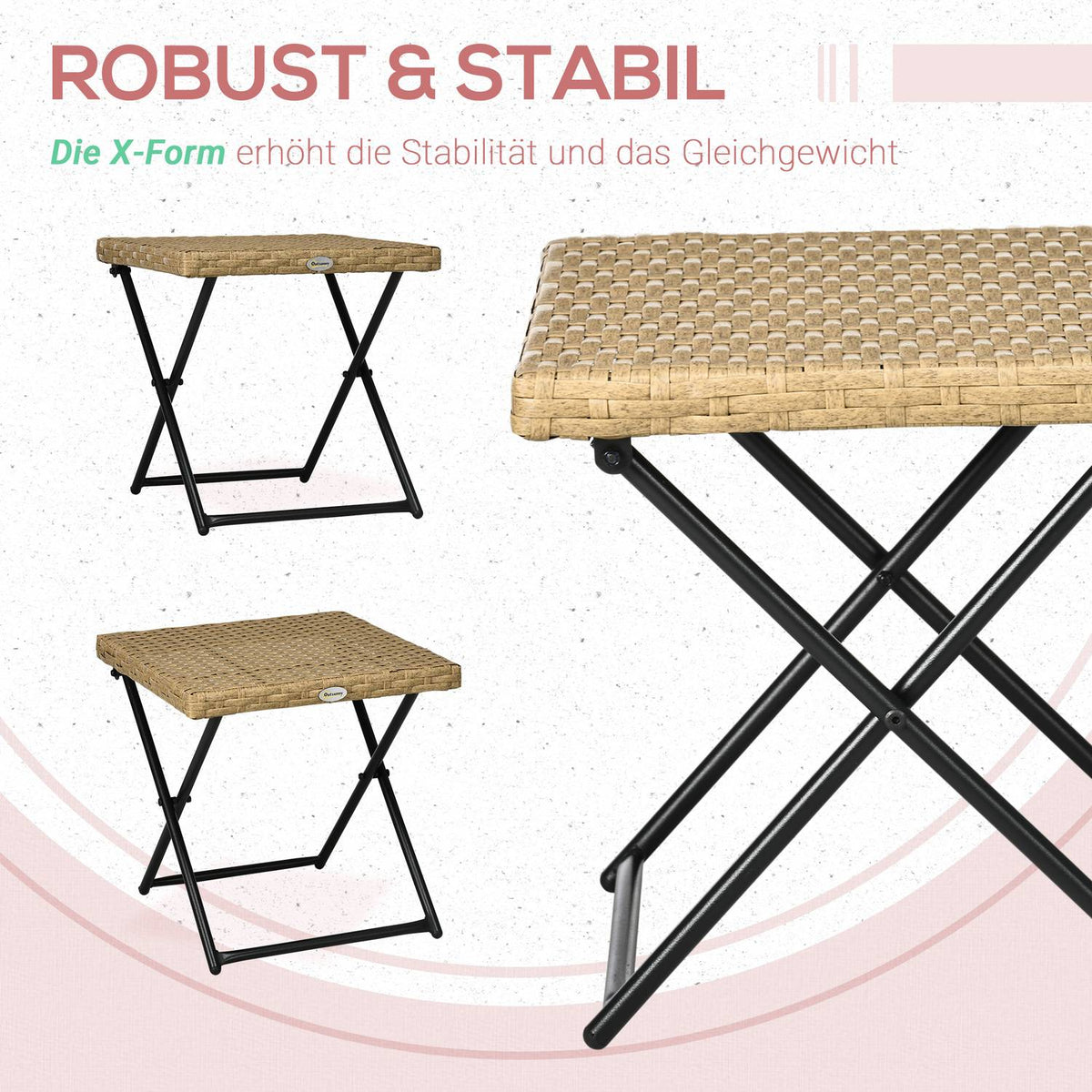 Side Table Polyrattan Folding Garden Table Coffee Table Balcony Table Folding Table Metal Natural 40X40X40Cm