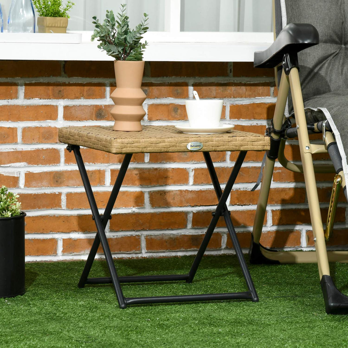 Side Table Polyrattan Folding Garden Table Coffee Table Balcony Table Folding Table Metal Natural 40X40X40Cm