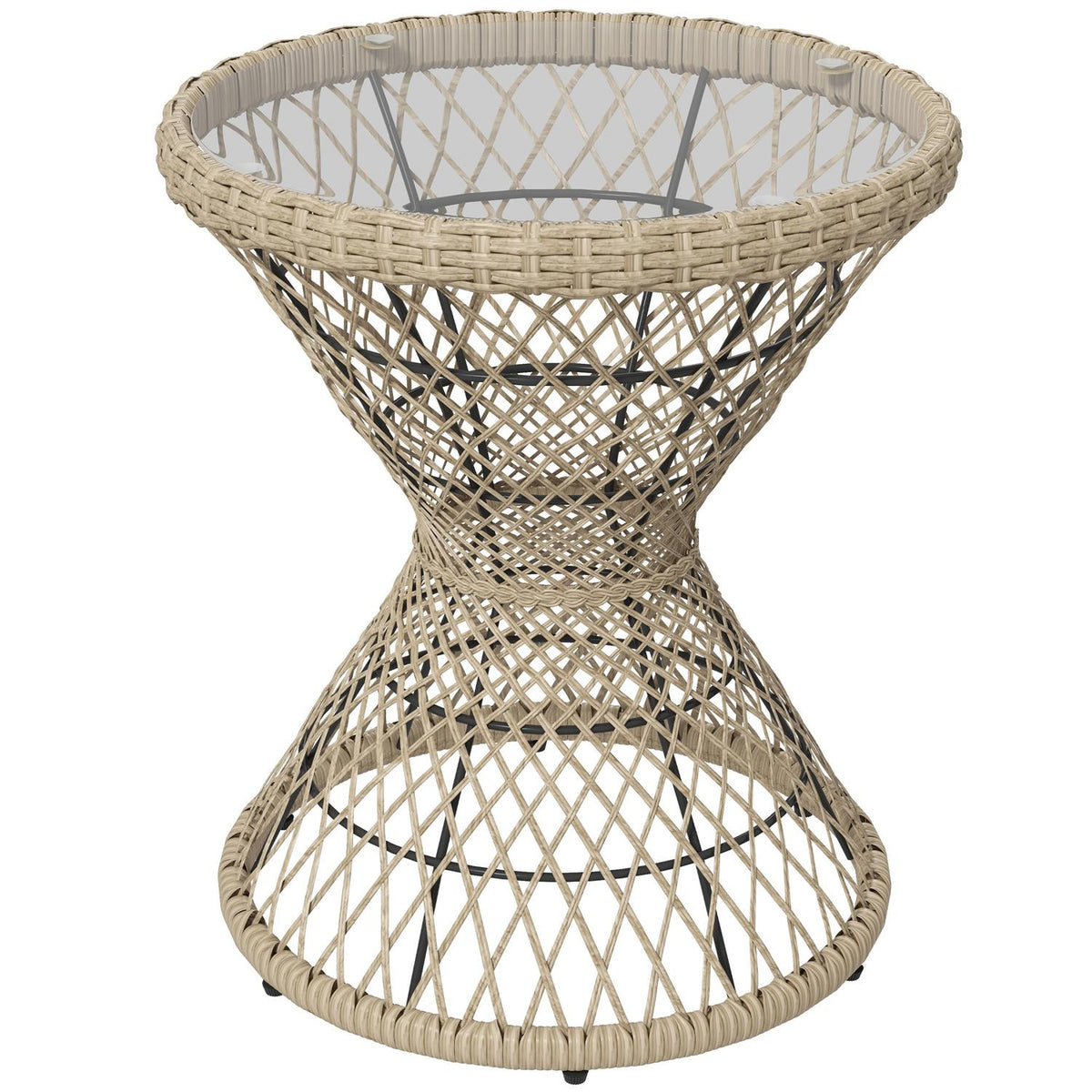 Side Table Rattan Garden Table, 45 X 45 Cm Coffee Table With Uv Protection, Balcony Table With Table Top Made Of Safety Glass, In Boho Design, Brown