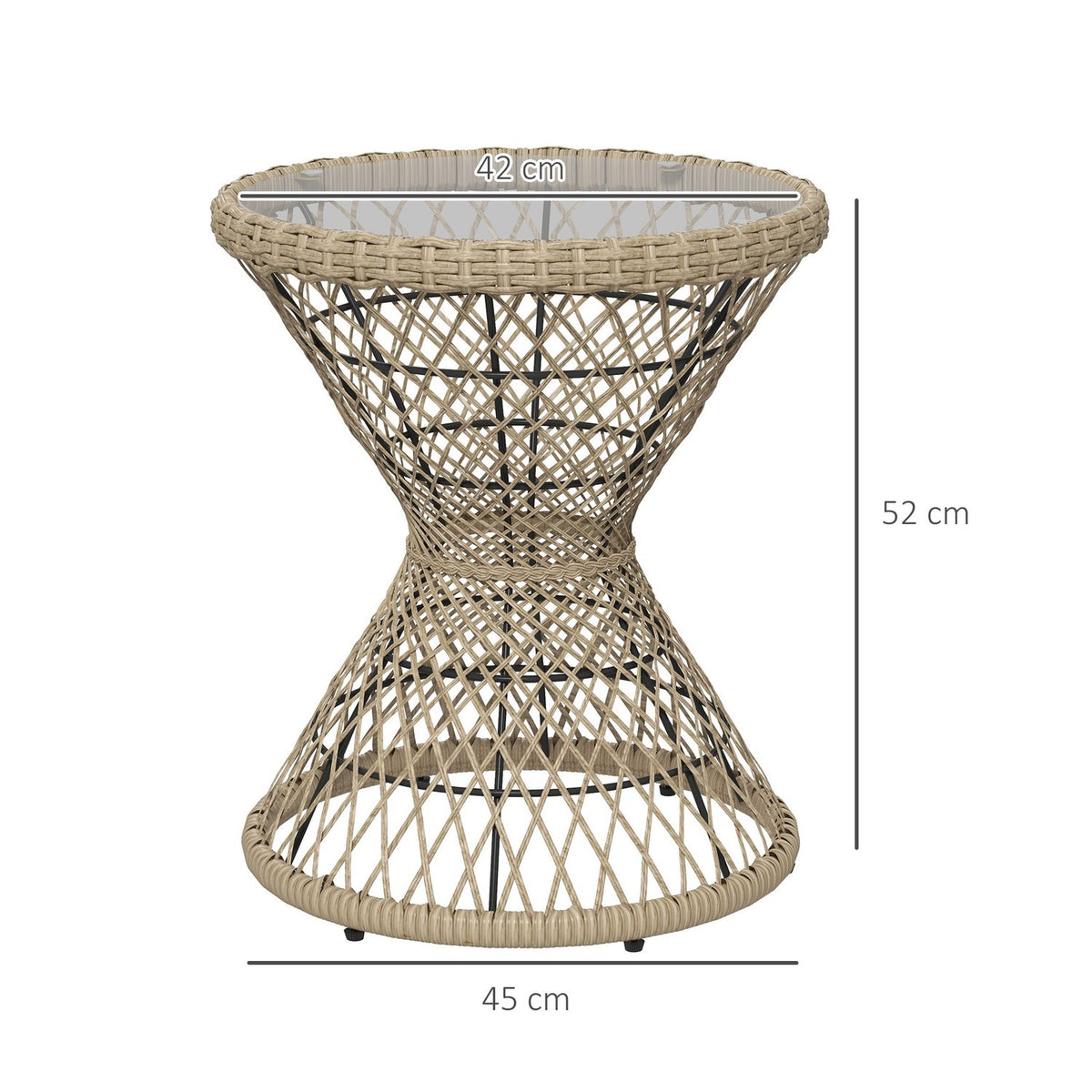 Side Table Rattan Garden Table, 45 X 45 Cm Coffee Table With Uv Protection, Balcony Table With Table Top Made Of Safety Glass, In Boho Design, Brown