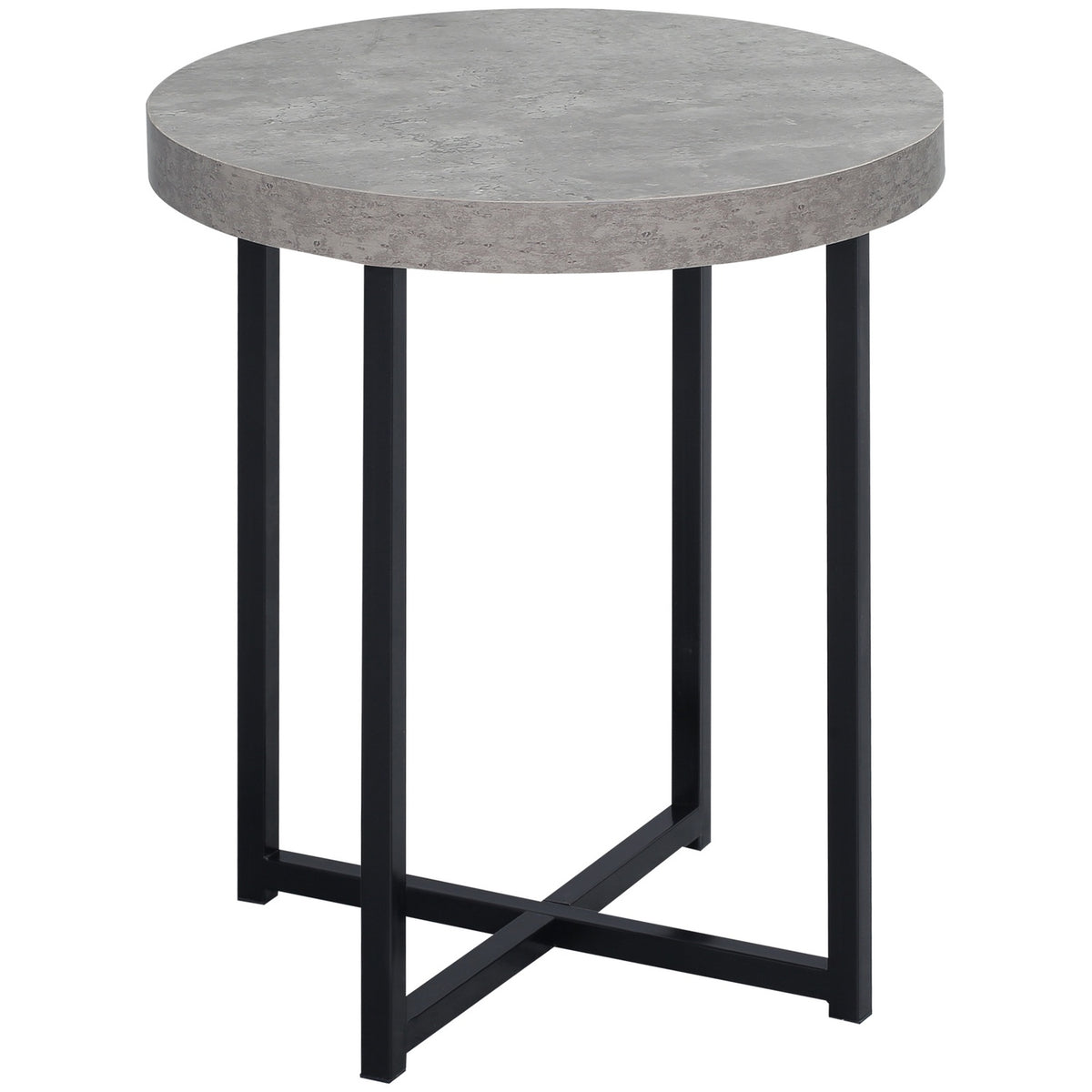 Side Table Round Coffee Table With Open Shelf, Concrete Look, Bedside Table, Mdf Metal, Gray, 48X48X56.5Cm