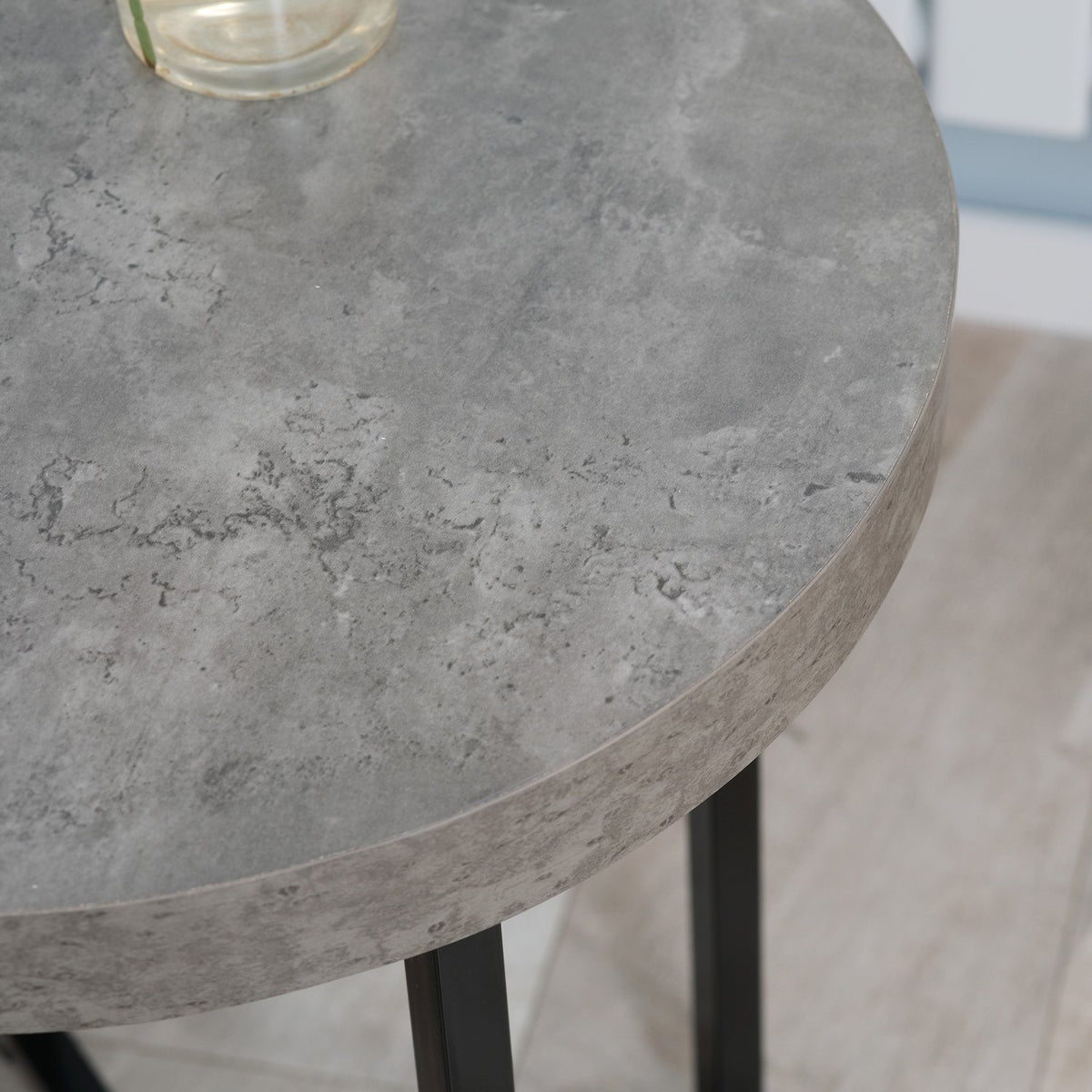 Side Table Round Coffee Table With Open Shelf, Concrete Look, Bedside Table, Mdf Metal, Gray, 48X48X56.5Cm