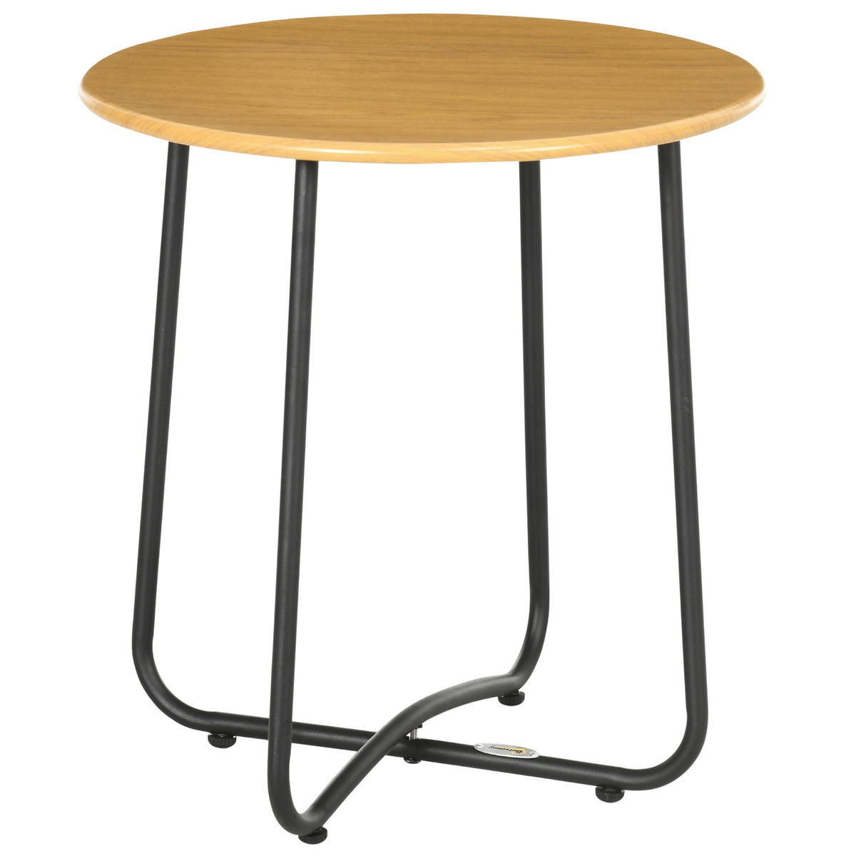 Side Table Round Wood Look Garden Table Steel Table Top Coffee Table Black + Natural 48X48X51Cm