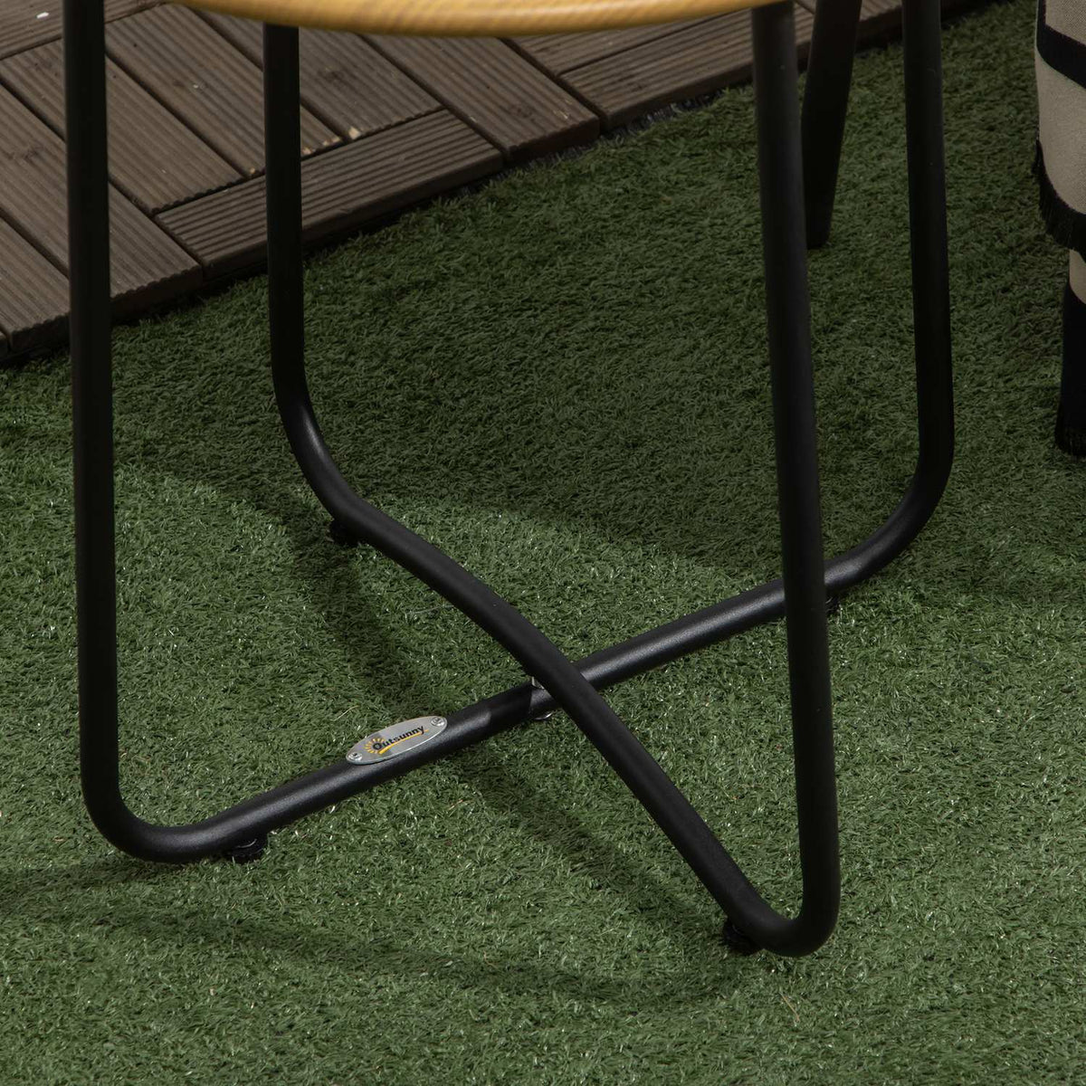 Side Table Round Wood Look Garden Table Steel Table Top Coffee Table Black + Natural 48X48X51Cm
