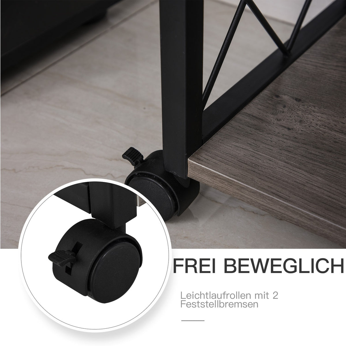 Side Table Serving Trolley With Wheels, Kitchen Trolley, Coffee Table, Drawer, Shelf, Gray, 60X30X65Cm