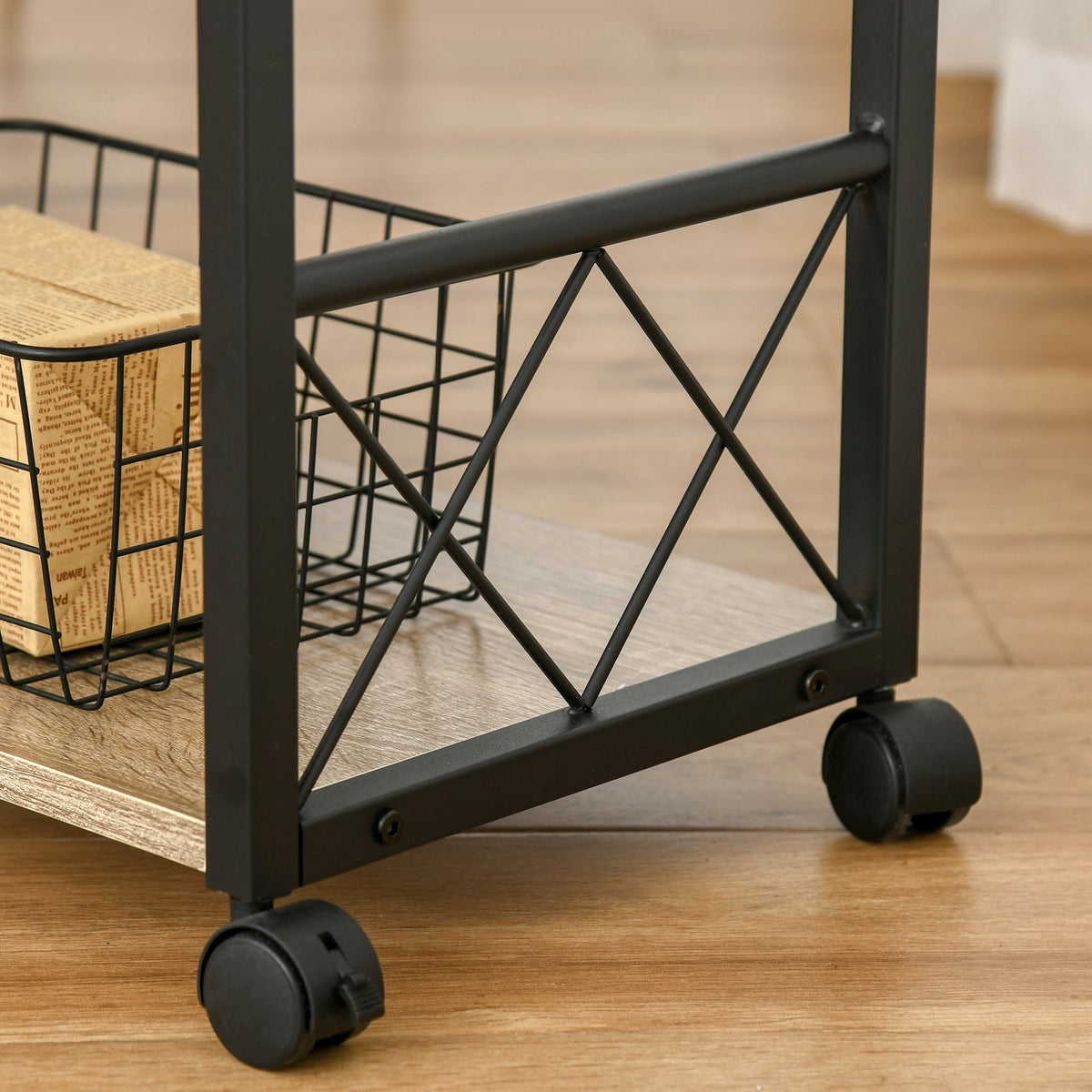 Side Table Serving Trolley With Wheels, Kitchen Trolley, Coffee Table, Drawer, Shelf, Natural, 60X30X65Cm