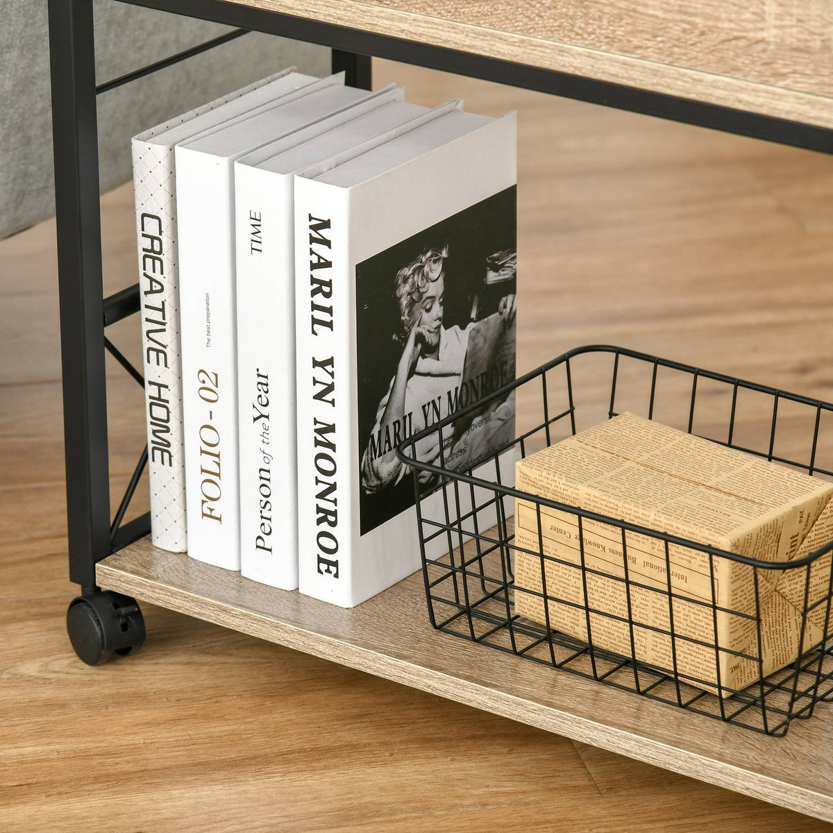 Side Table Serving Trolley With Wheels, Kitchen Trolley, Coffee Table, Drawer, Shelf, Natural, 60X30X65Cm