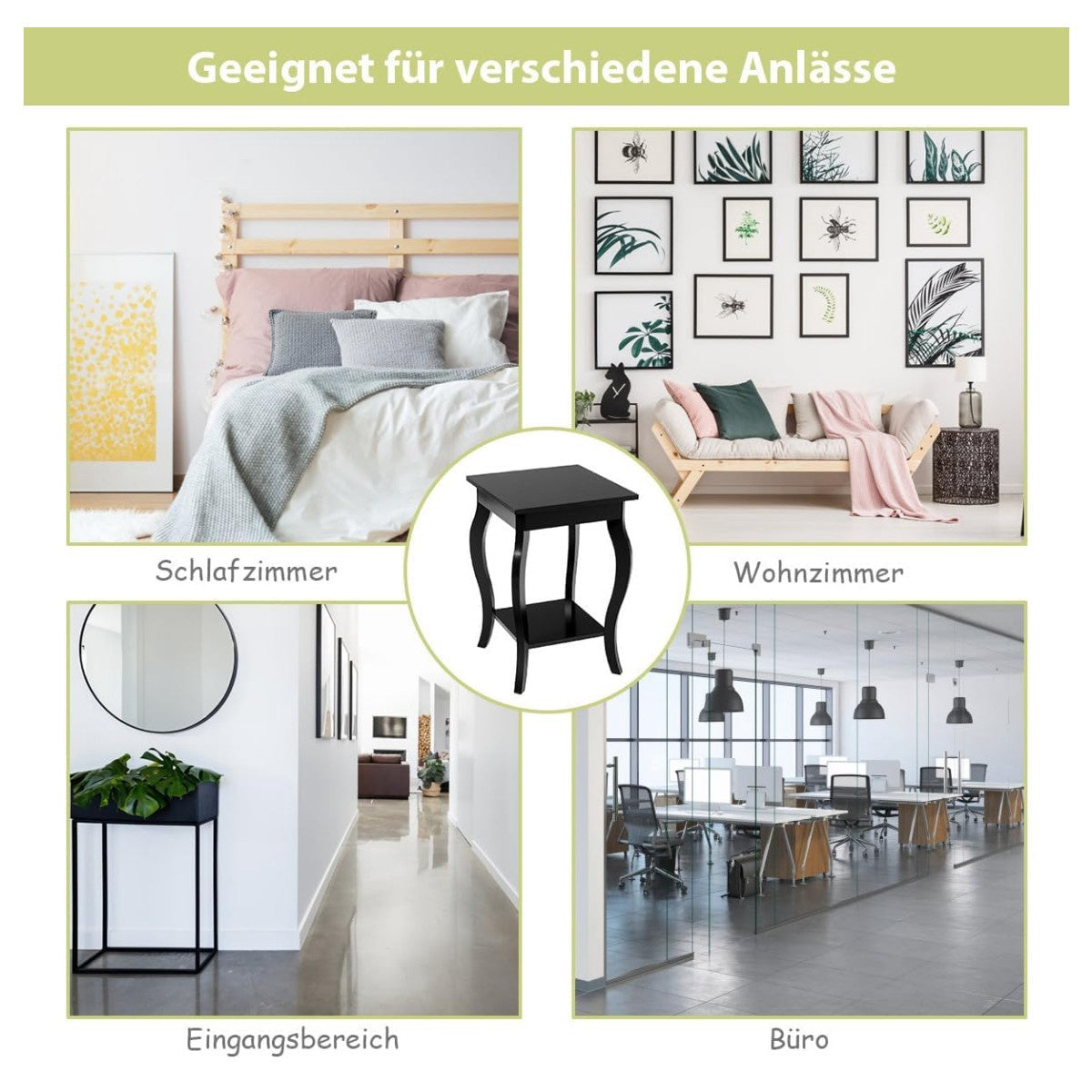 Side Table Set of 2, 2-Tier Shelf, 40x40x60 cm, Black