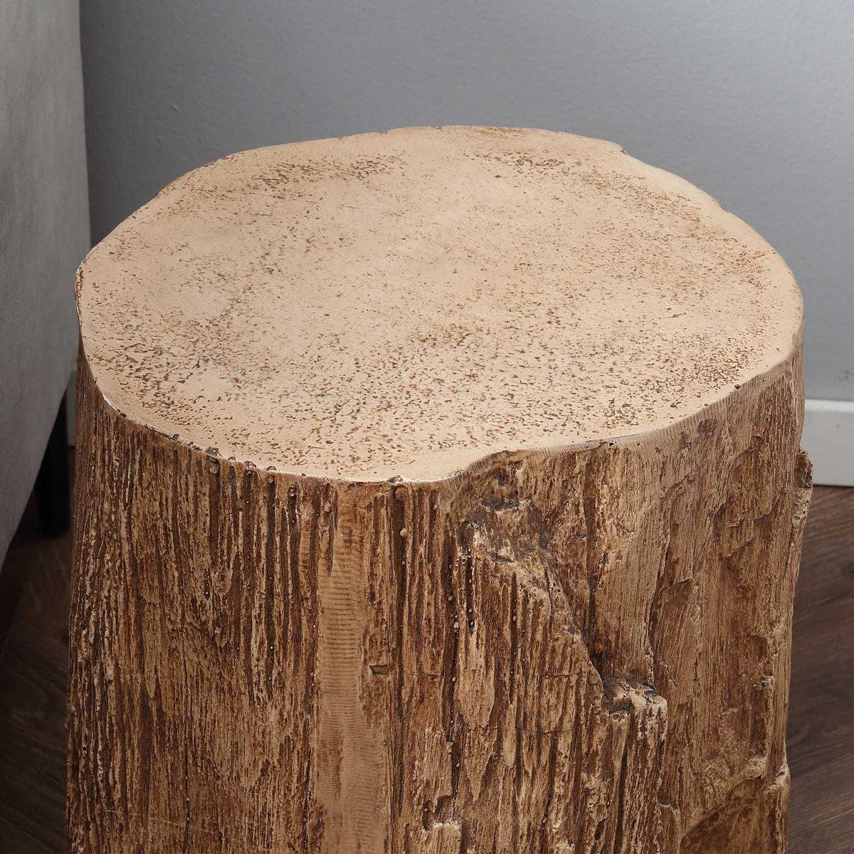 Side Table Tree Stump Look Bedside Table With Four Adjustable Feet Coffee Table Stool Waterproof Inorganic Ore Powder 37X37X43 Cm
