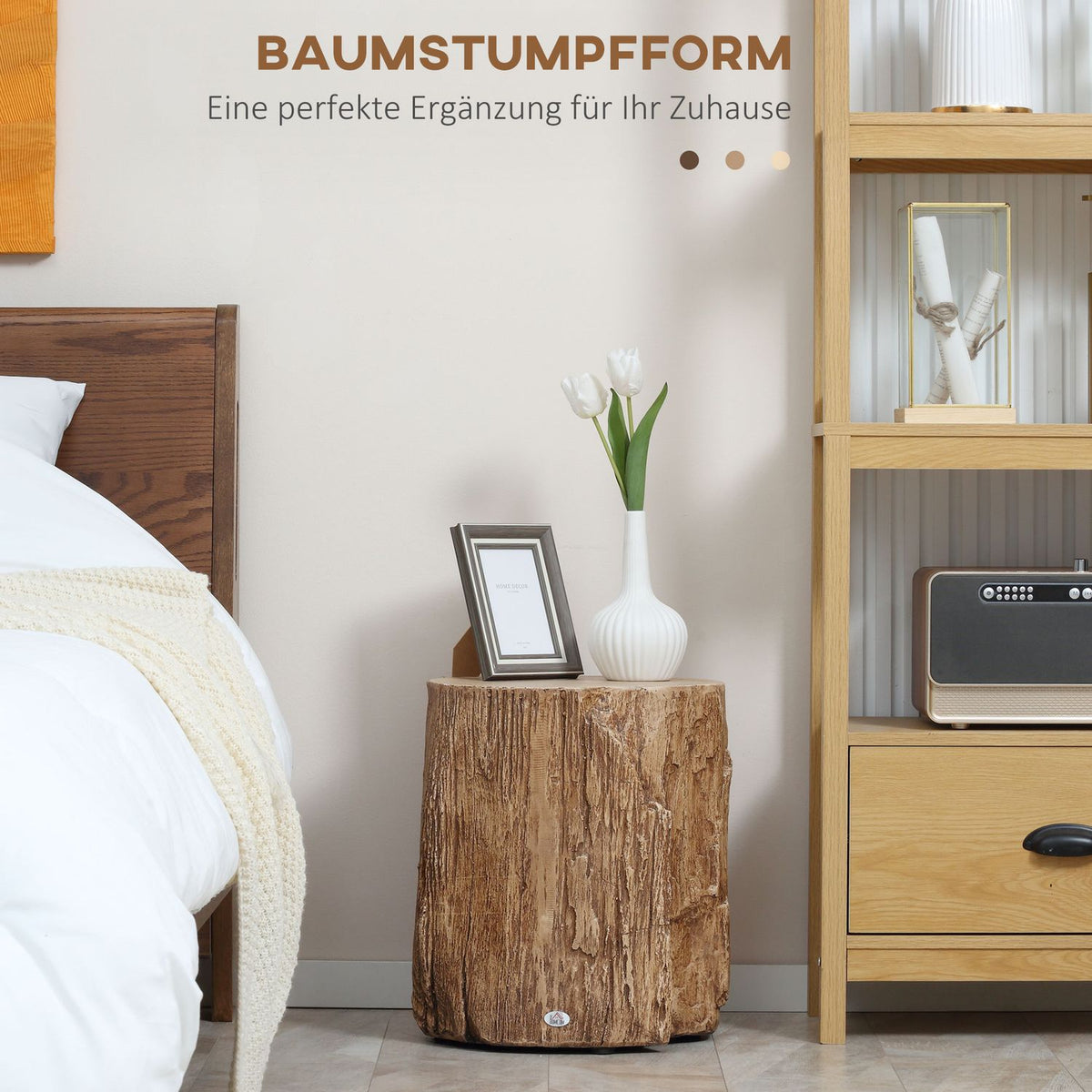 Side Table Tree Stump Look Bedside Table With Four Adjustable Feet Coffee Table Stool Waterproof Inorganic Ore Powder 37X37X43 Cm
