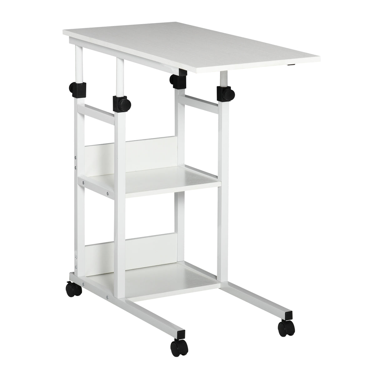 Side Table With Wheels, Height-Adjustable Coffee Table, 2 Shelves, E1 Chipboard, White, 80X40X72-82 Cm