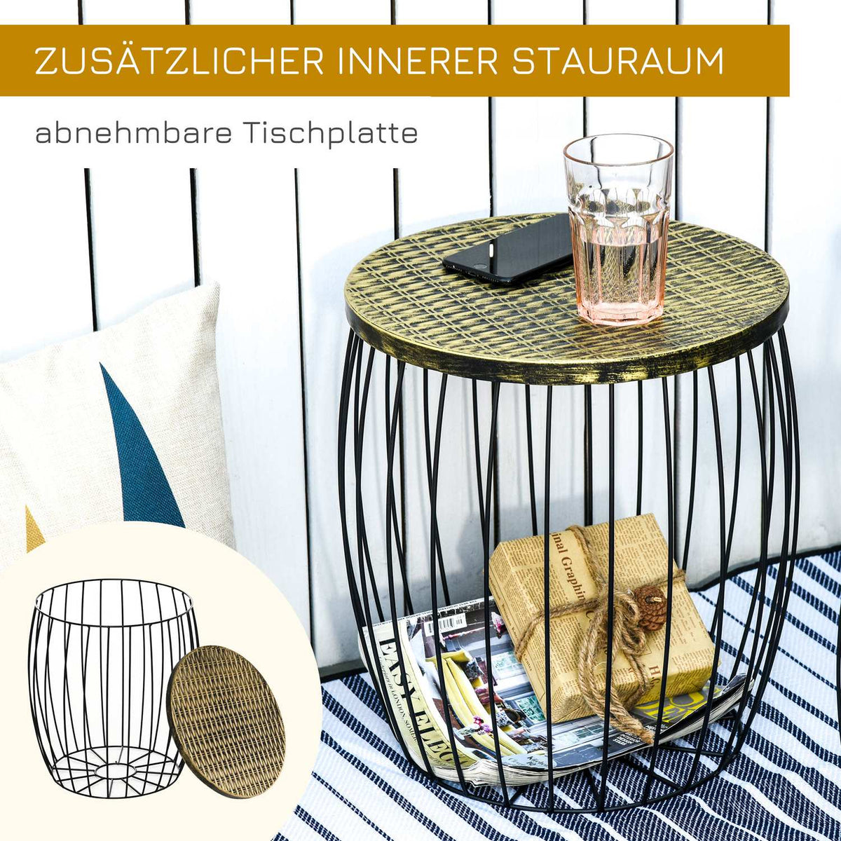 Side Tables Set Of 3 Retro Style Metal Basket Natural + Black 3 Sizes