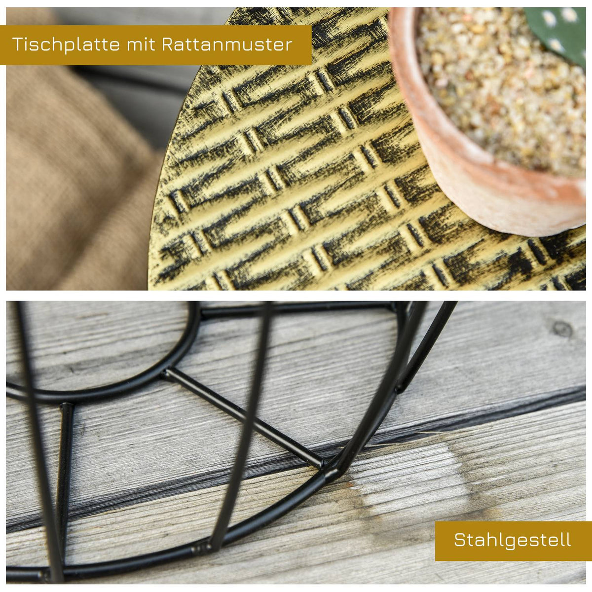 Side Tables Set Of 3 Retro Style Metal Basket Natural + Black 3 Sizes