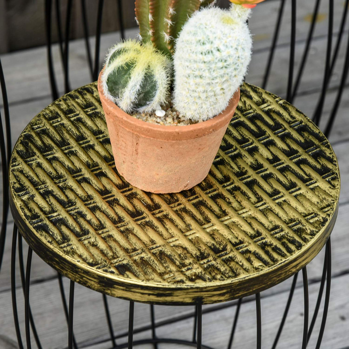 Side Tables Set Of 3 Retro Style Metal Basket Natural + Black 3 Sizes