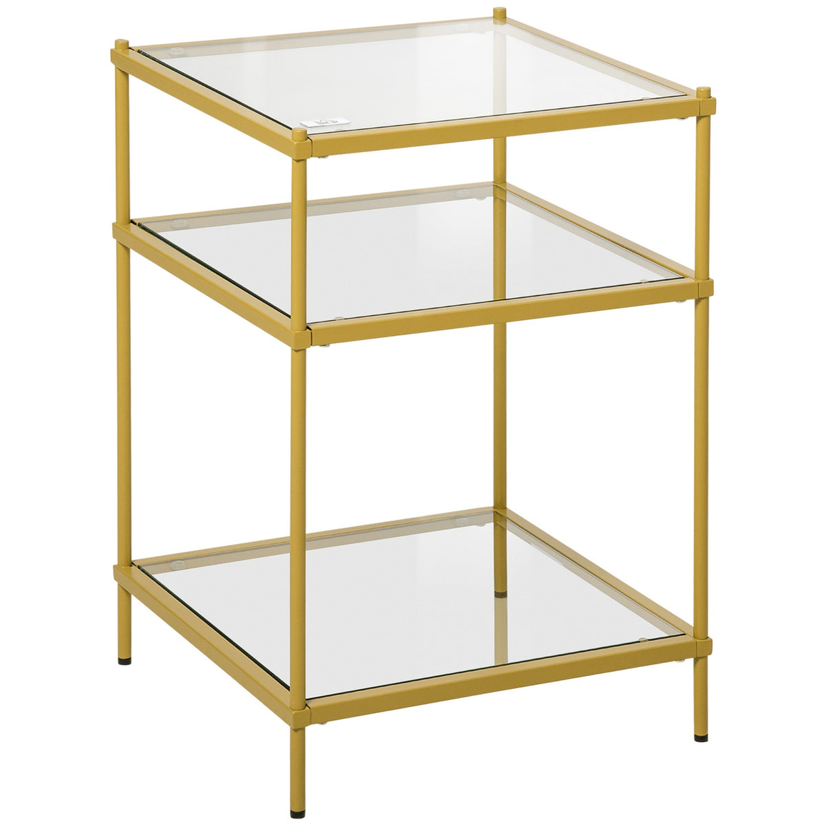 Side Table with 3 Glass Shelves Coffee Table Bedside Table with 3 Shelves with Steel Frame Indoor Outdoor Glass Gold 40 x 40 x 60 cm