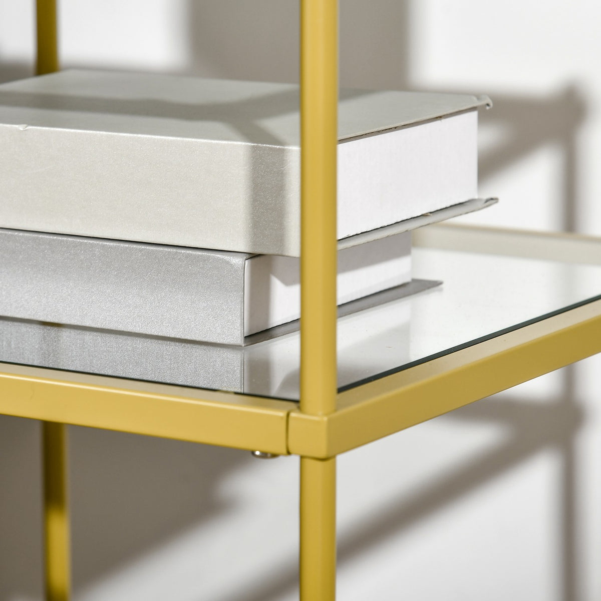 Side Table with 3 Glass Shelves Coffee Table Bedside Table with 3 Shelves with Steel Frame Indoor Outdoor Glass Gold 40 x 40 x 60 cm
