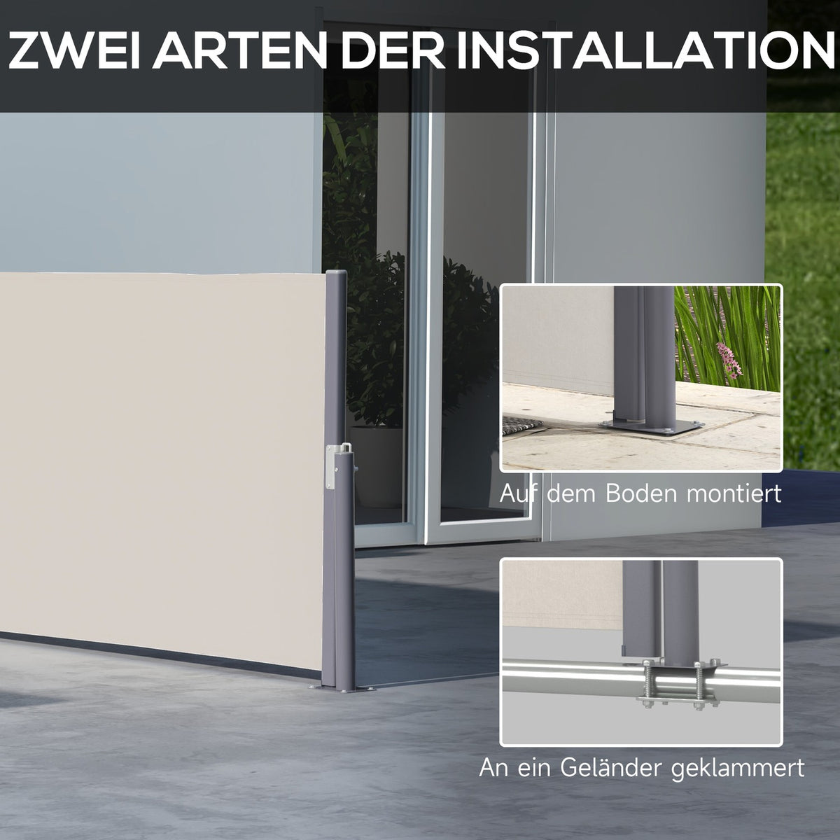 Side awning extendable 300x100cm garden awning privacy wall with UV protection wind protection made of polyester in light gray