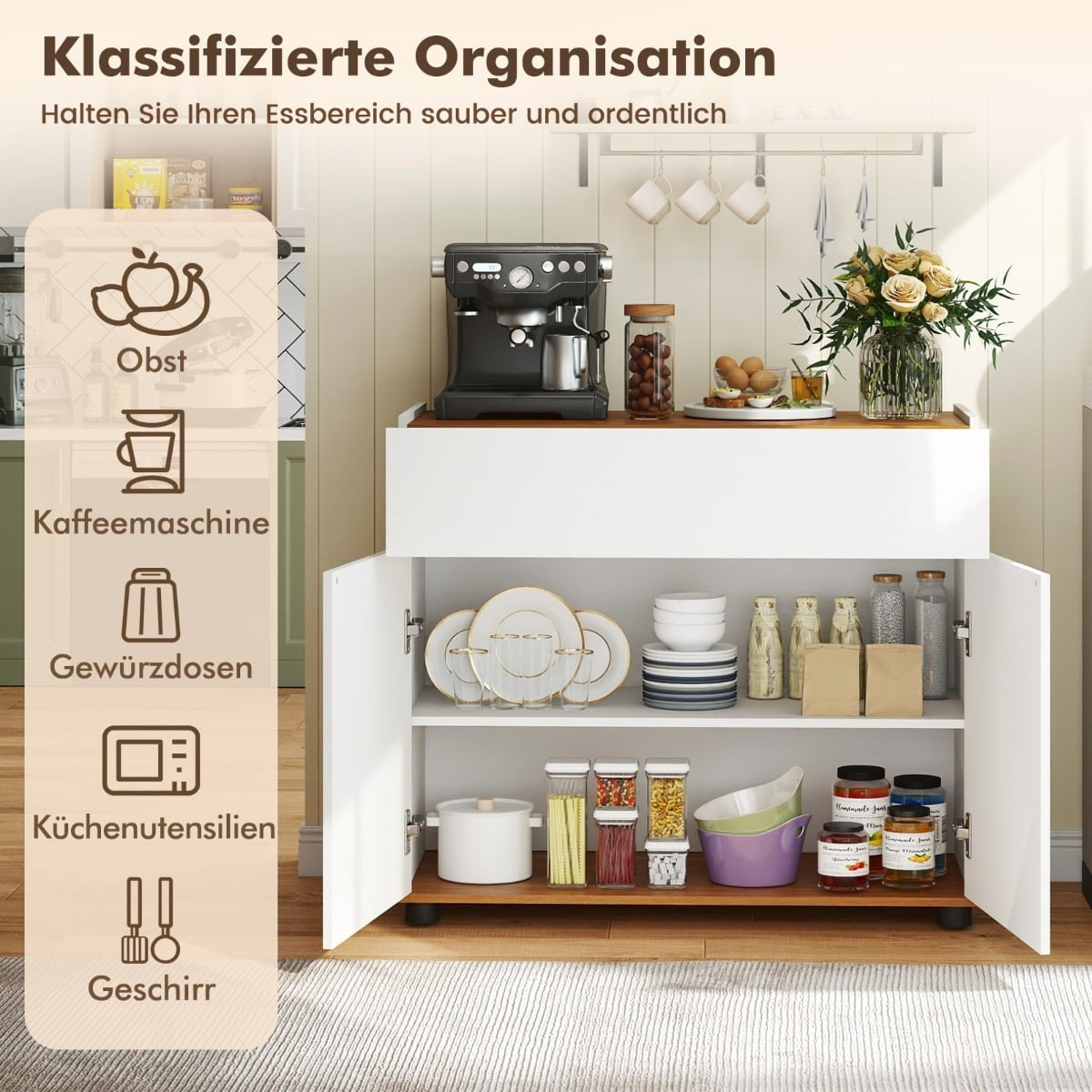 Sideboard Buffet Cabinet with Storage, White, 2 Doors