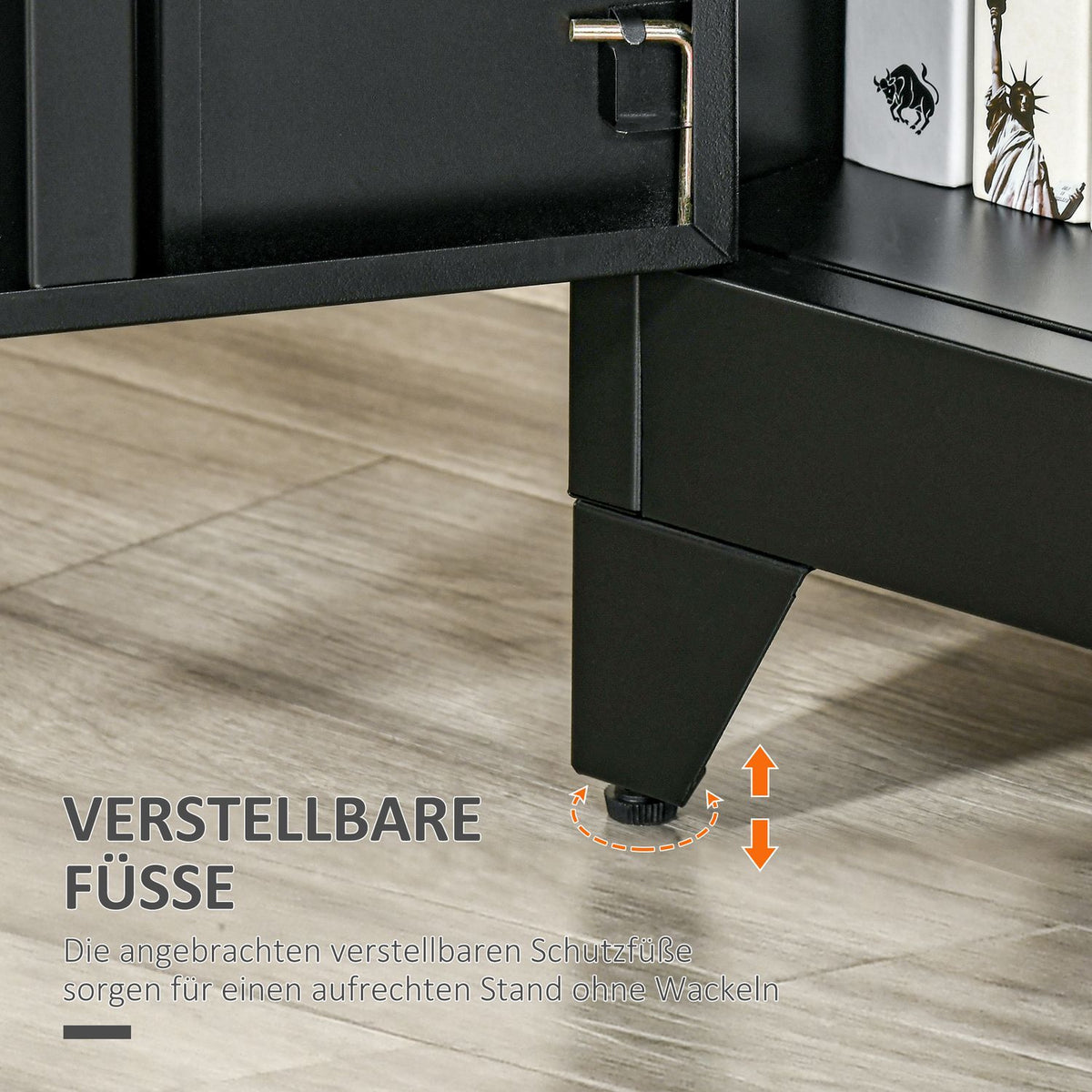 Sideboard Filing Cabinet With Slatted Doors, Storage Cabinet With Shelves, Black, 75 X 33 X 110 Cm