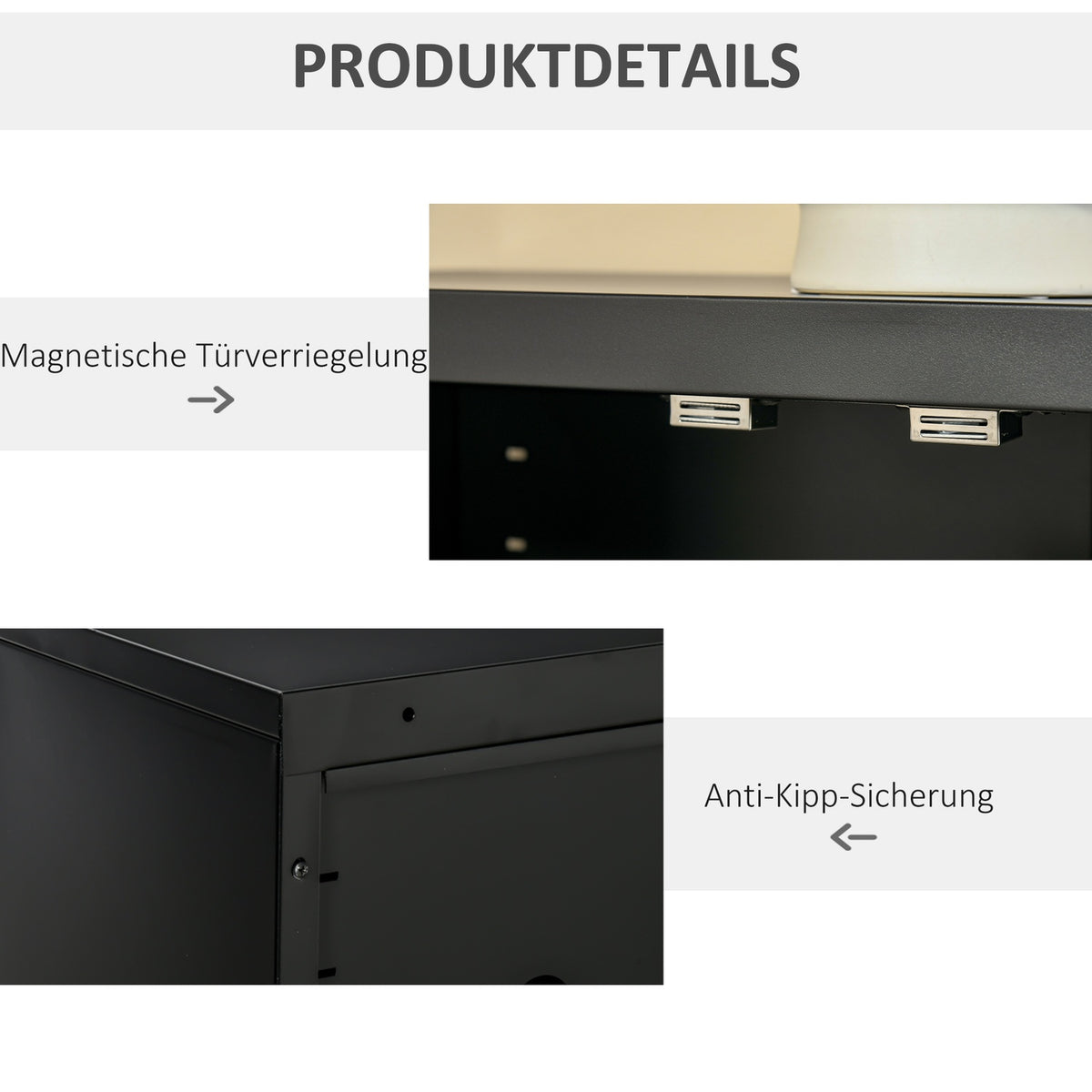 Sideboard Filing Cabinet With Slatted Doors, Storage Cabinet With Shelves, Black, 75 X 33 X 110 Cm