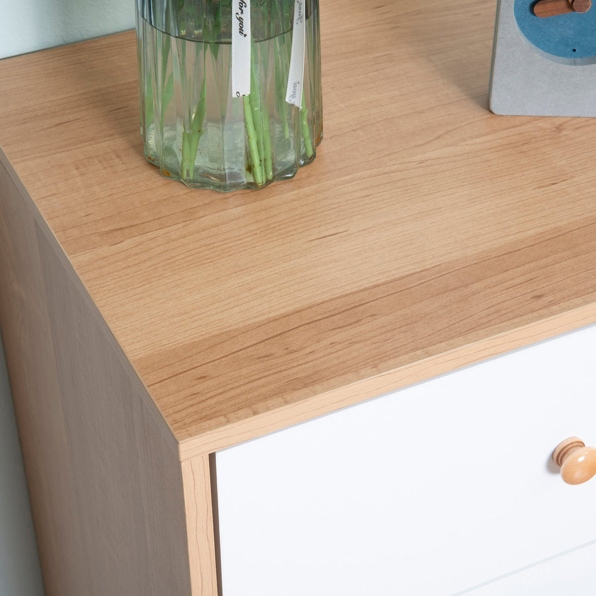 Sideboard For Kitchen Cabinet, Chest Of Drawers With 2 Open Compartments & 4 Drawers, Scandi Design, Natural + White, 80X39X80Cm