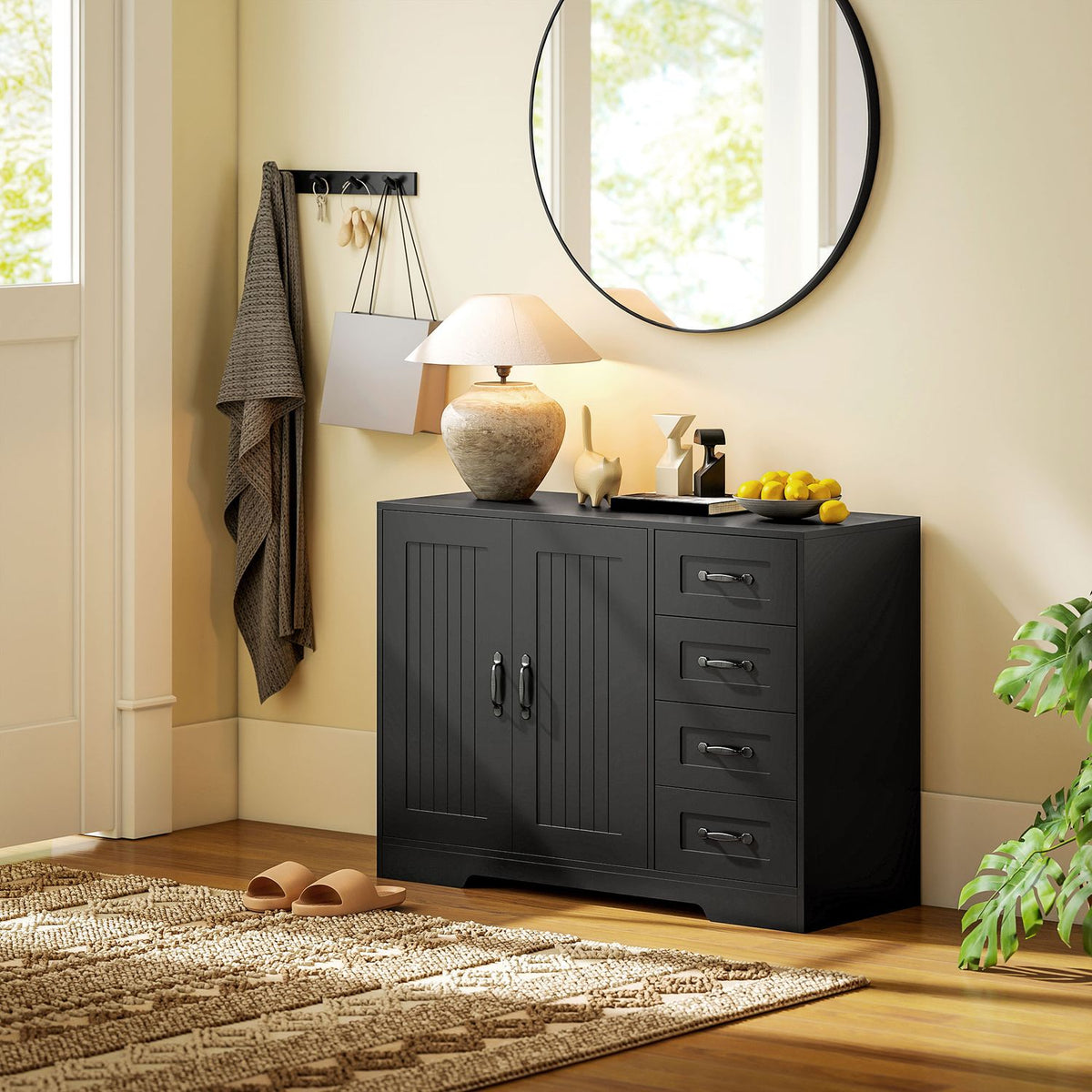 Sideboard, Modern Style, 4 Drawers, 1 Cabinet, Black