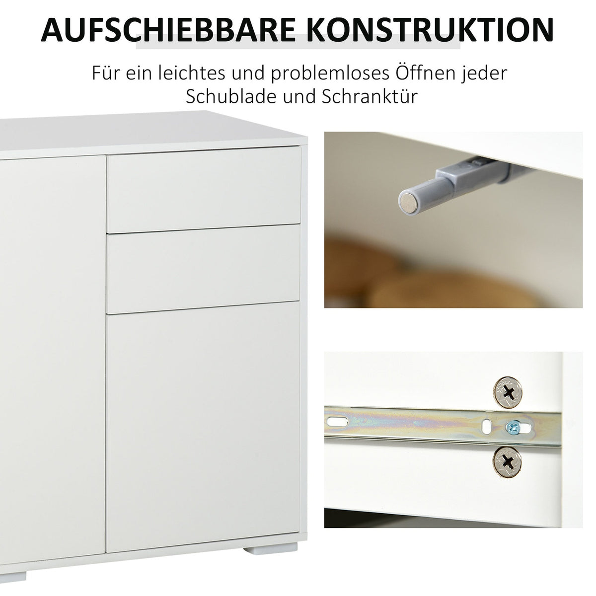 Sideboard White Chest Of Drawers With 2 Drawers & 3 Doors, Multi-Purpose Cabinet, Filing Cabinet, 117X36X74Cm