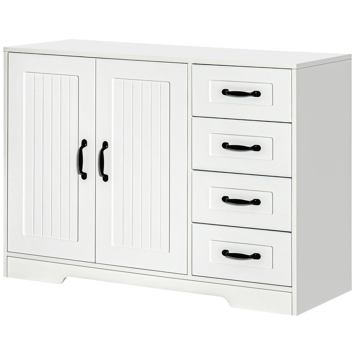 Sideboard White Side Cabinet With 4 Drawers, Adjustable Shelf And Tilt Protection, For Kitchen And Living Room