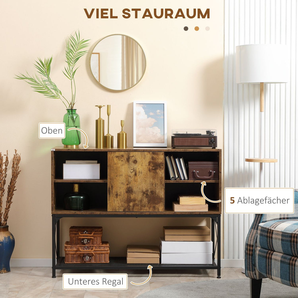 Sideboard With 6 Shelves Rustic Brown Industrial Design Storage Cabinet Dining Room Cabinet With Shelf