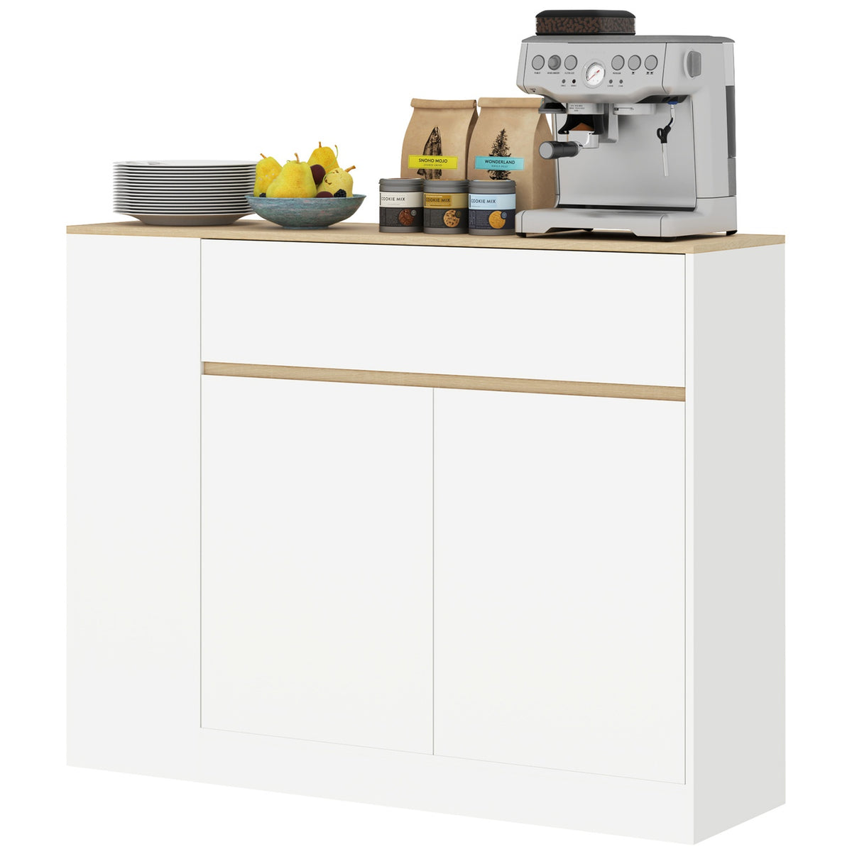Sideboard, kitchen cabinet with drawer, adjustable shelf, storage cabinet with anti-tip protection, side cabinet for kitchen, dining room, 105 x 30 x 81.5 cm white