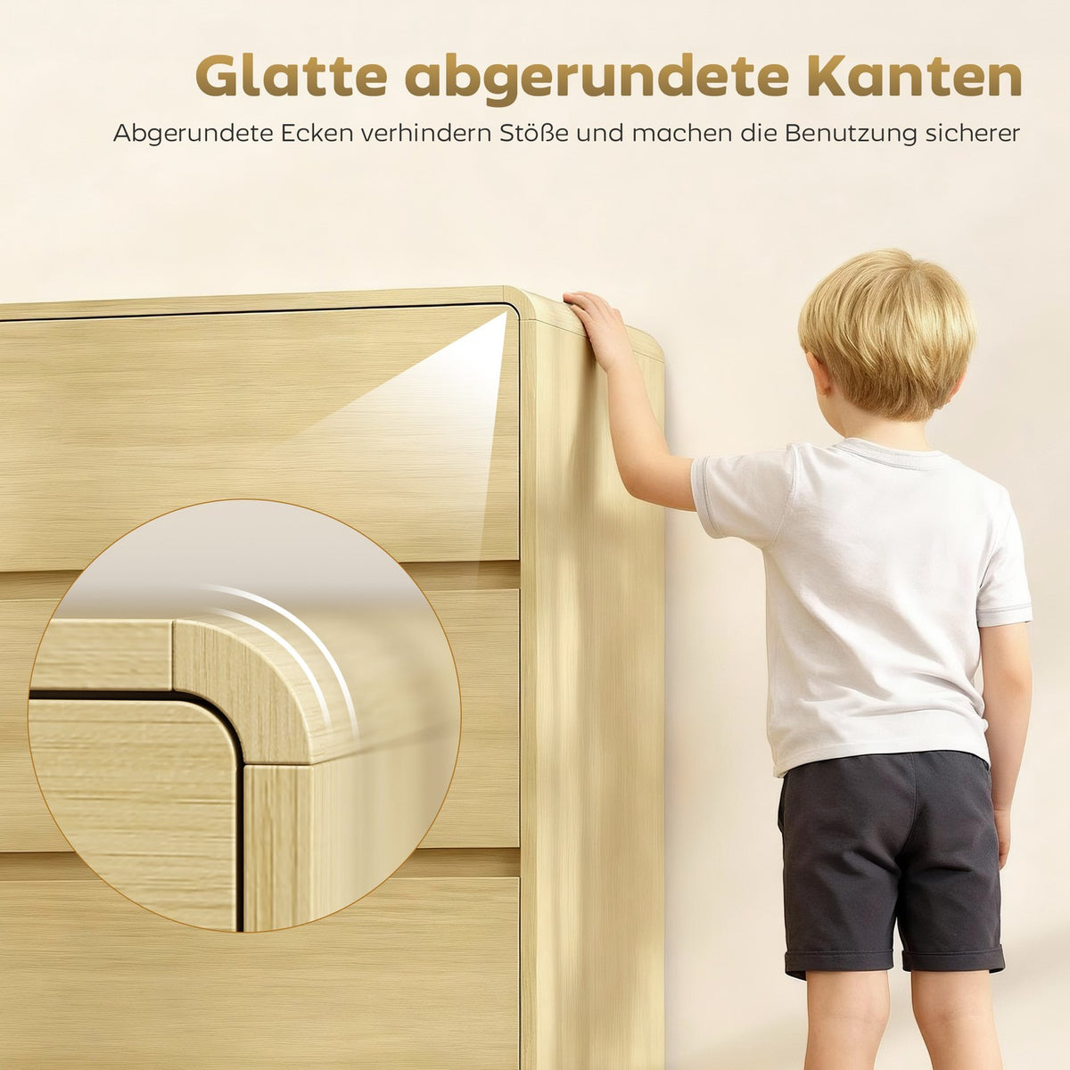 Sideboard with 6 Drawers, 100 cm, Natural Wood Finish