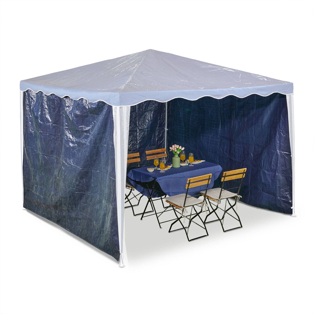 Side panels in dark blue pavilion - set of 3