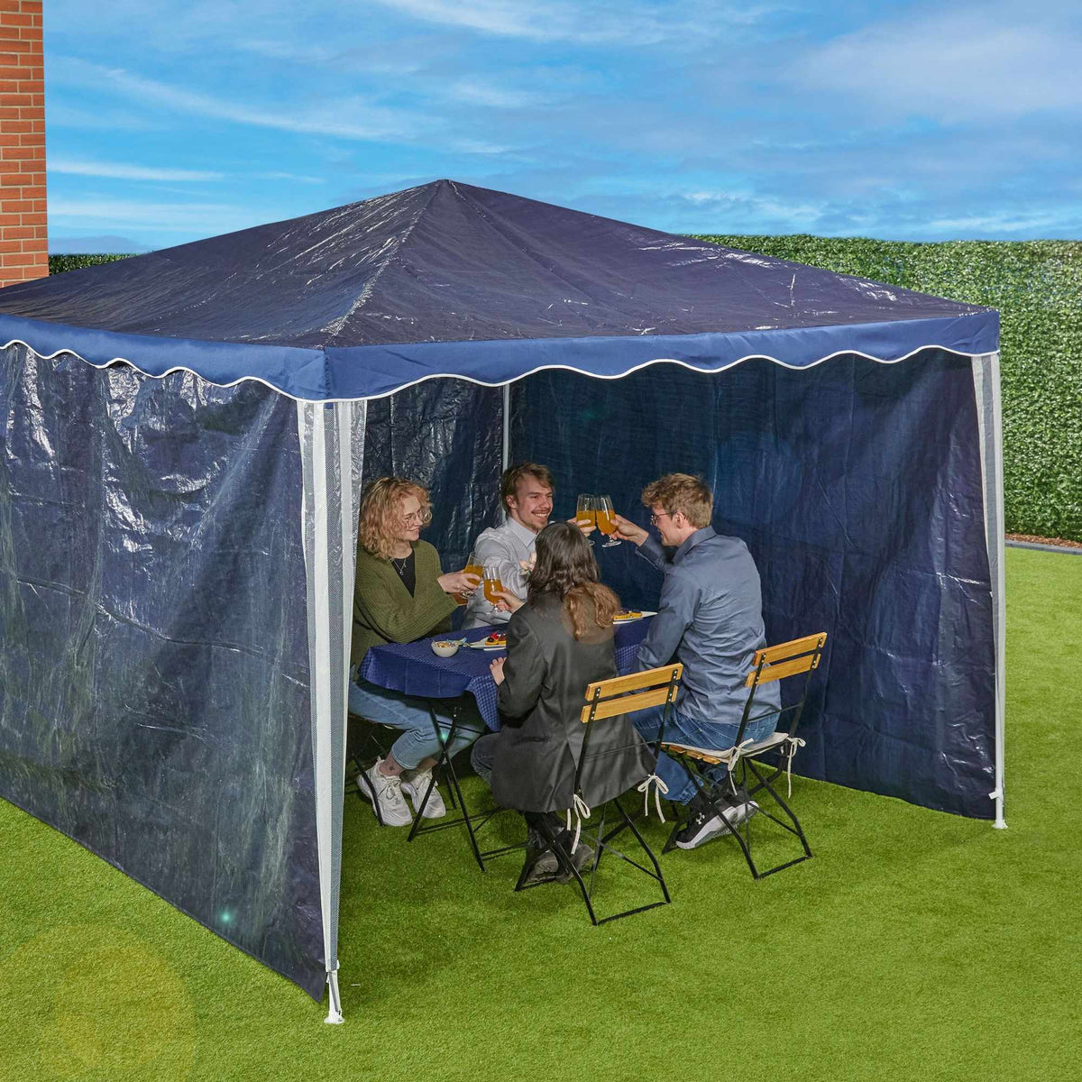 Side panels in dark blue pavilion - set of 3