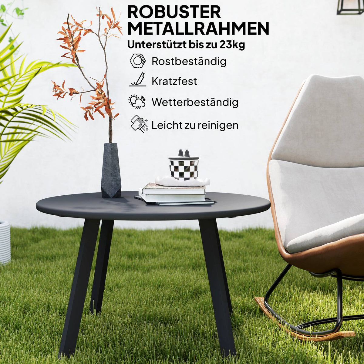 Side table, balcony table made of metal, round coffee table, weatherproof, garden table, easy to clean, sofa table, outdoor table for balcony, garden, terrace, veranda, living room, Ø70 x 42H cm, black