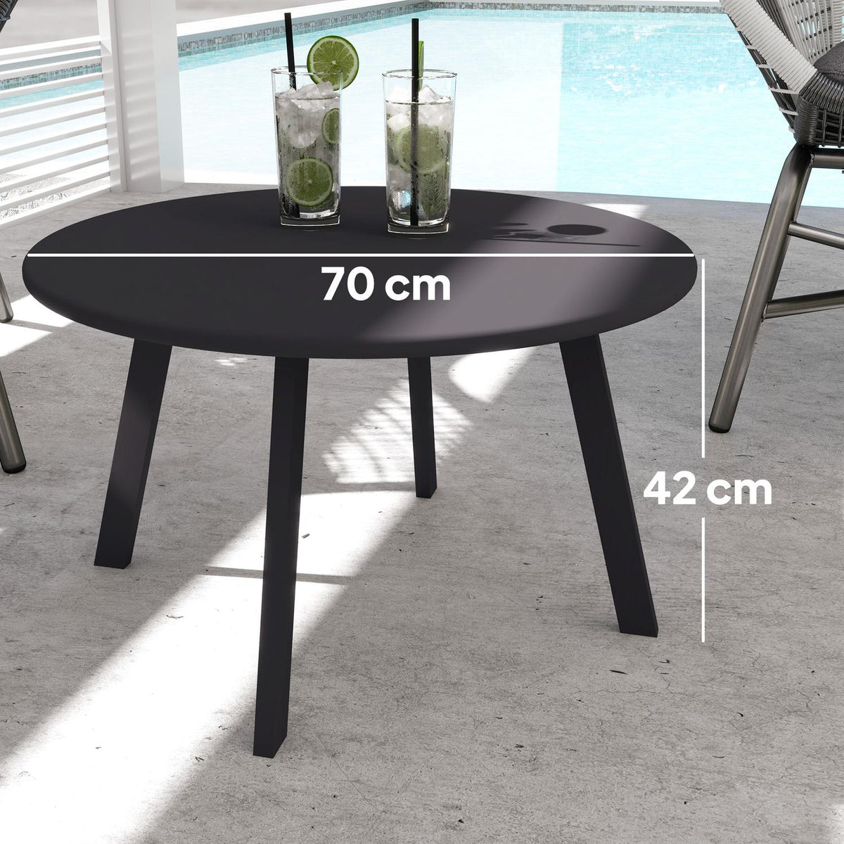 Side table, balcony table made of metal, round coffee table, weatherproof, garden table, easy to clean, sofa table, outdoor table for balcony, garden, terrace, veranda, living room, Ø70 x 42H cm, black