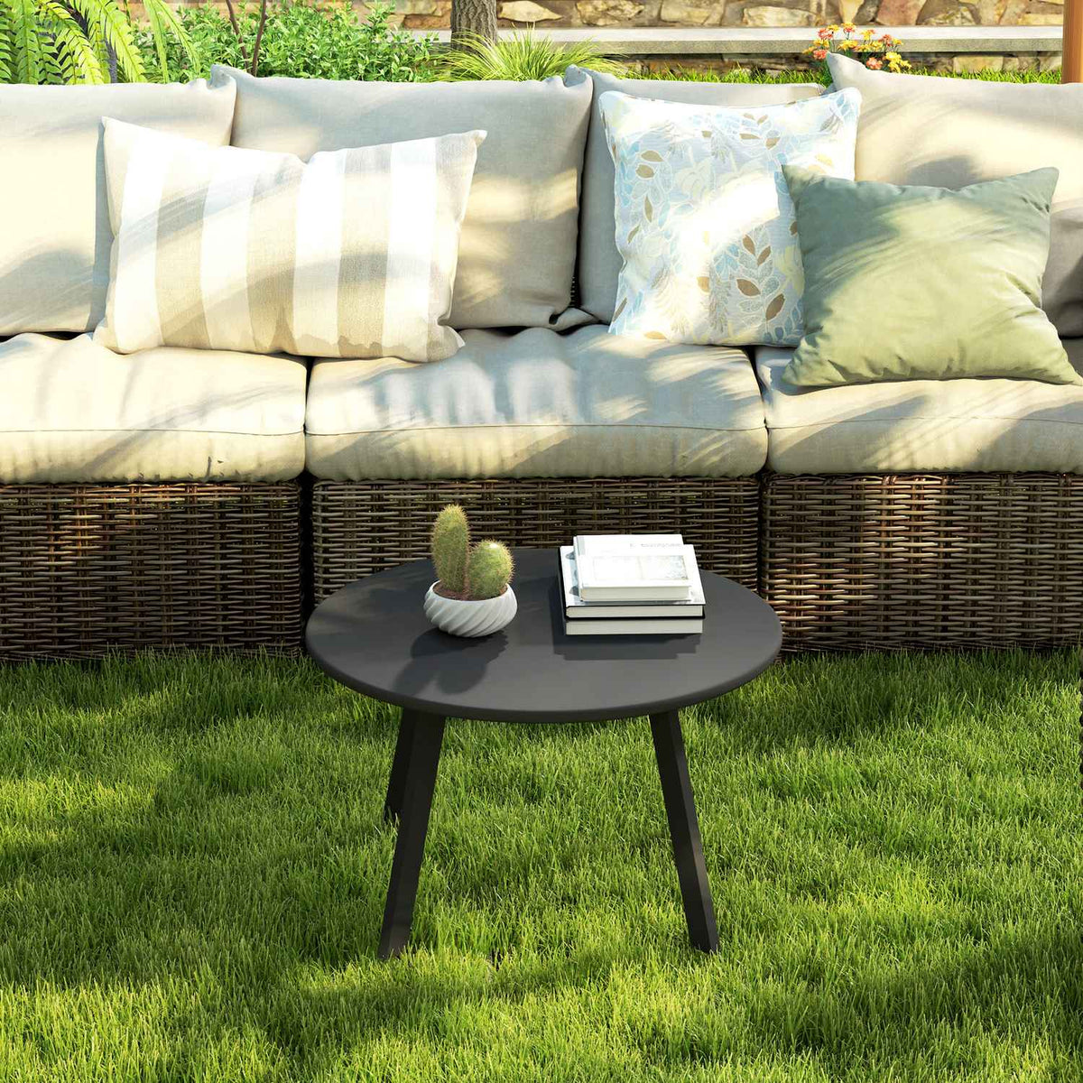 Side table, balcony table made of metal, round coffee table, weatherproof, garden table, easy to clean, sofa table, outdoor table for balcony, garden, terrace, veranda, living room, Ø70 x 42H cm, black