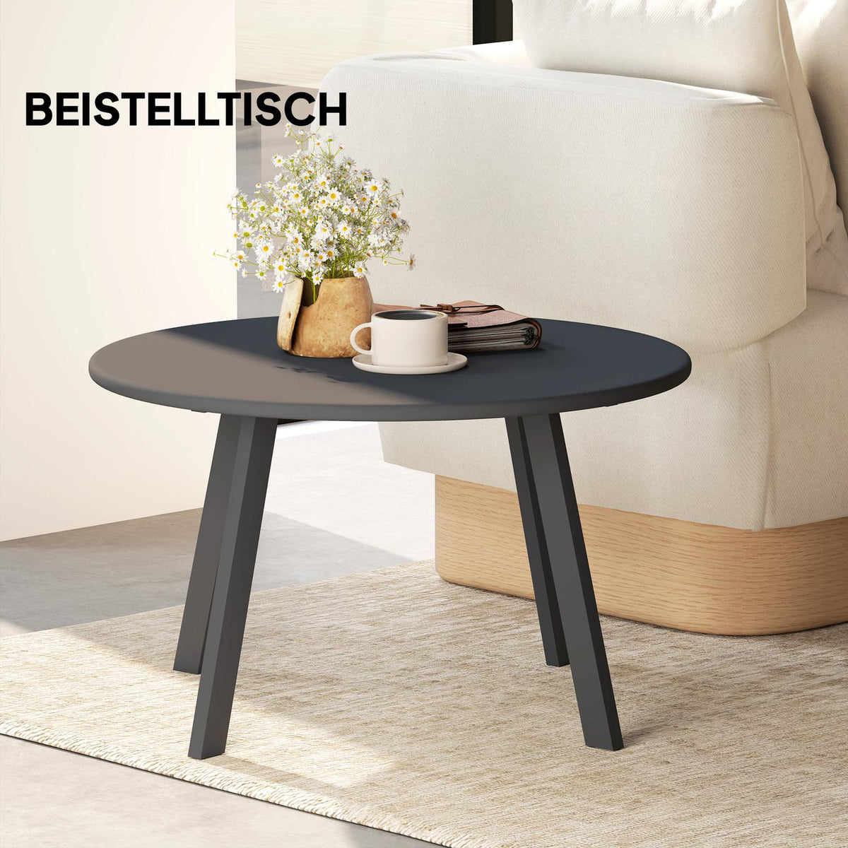 Side table, balcony table made of metal, round coffee table, weatherproof, garden table, easy to clean, sofa table, outdoor table for balcony, garden, terrace, veranda, living room, Ø70 x 42H cm, black