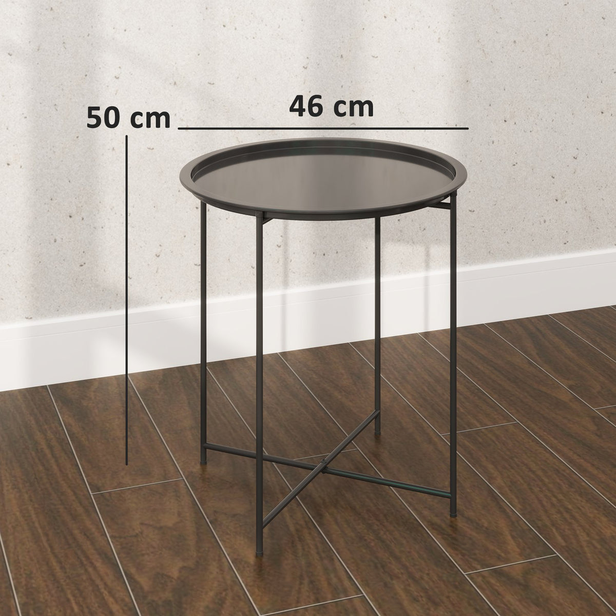 Side table, foldable garden table, diameter 46 x 50 cm, round, weatherproof, balcony table with folding table legs, camping table, folding table, coffee table for living room, office, outdoor, indoor, black