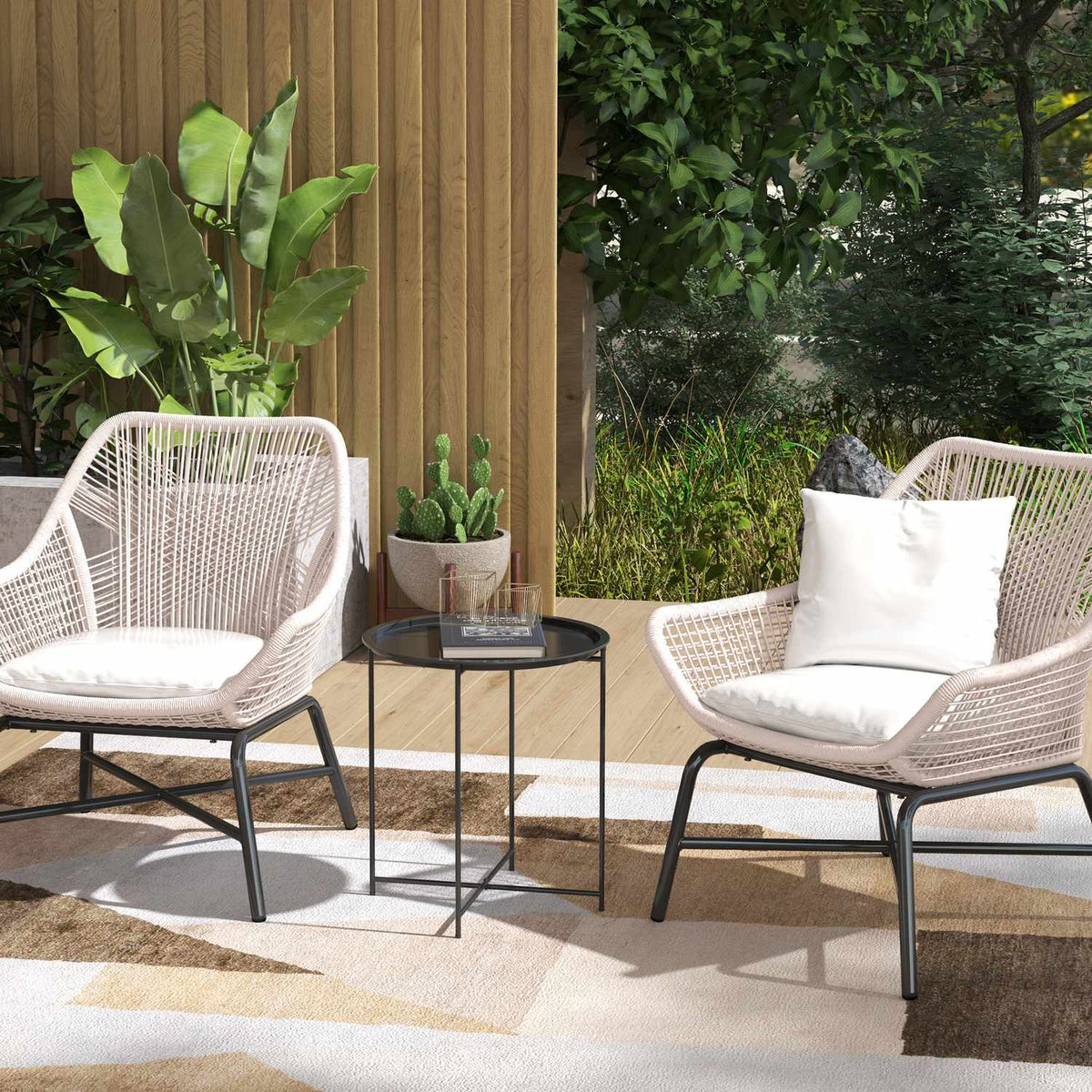 Side table, foldable garden table, diameter 46 x 50 cm, round, weatherproof, balcony table with folding table legs, camping table, folding table, coffee table for living room, office, outdoor, indoor, black