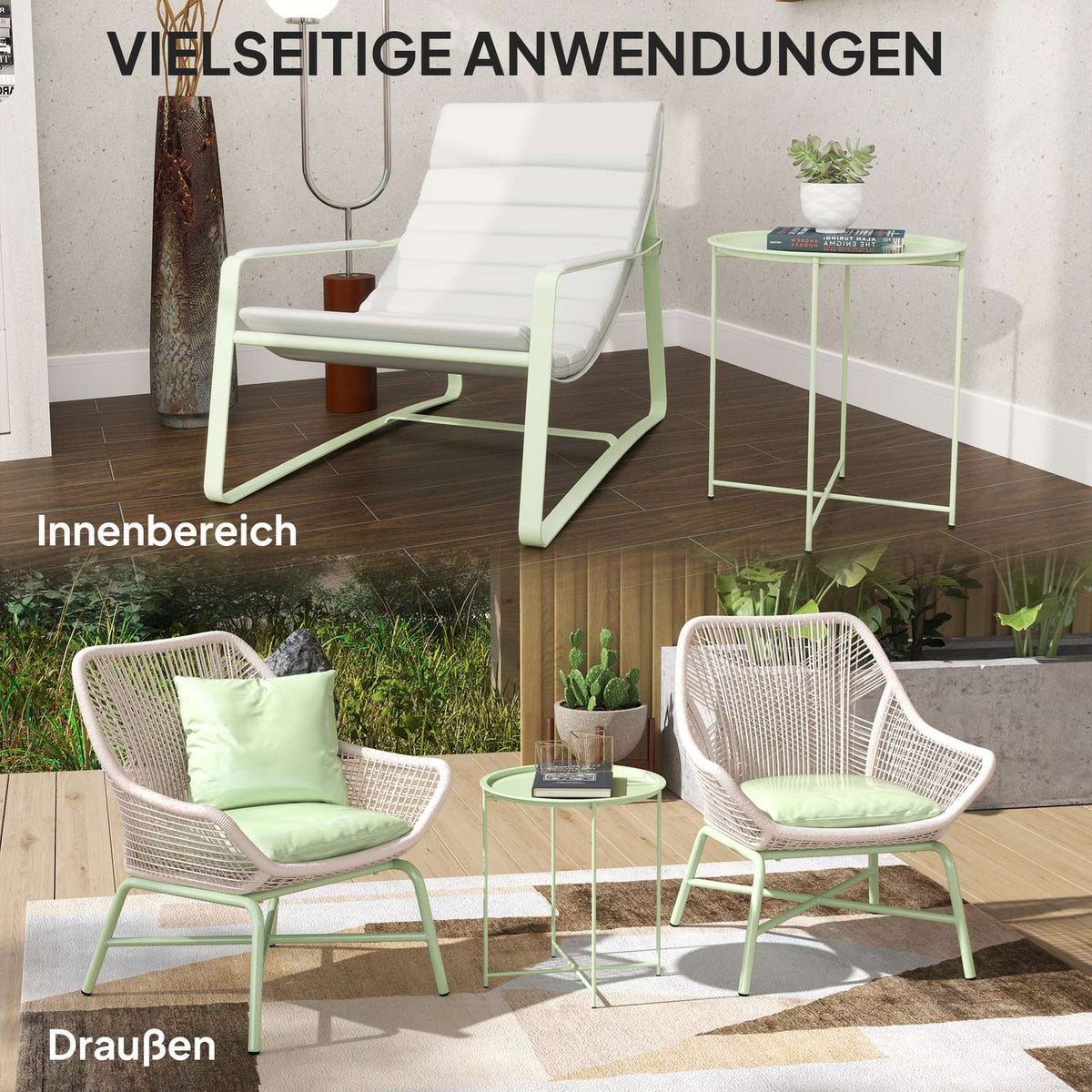 Side table, folding garden table, diameter 46 x 50 cm, round, weatherproof, balcony table with folding table legs, camping table, folding table, coffee table for living room, office, outdoor, indoor, green