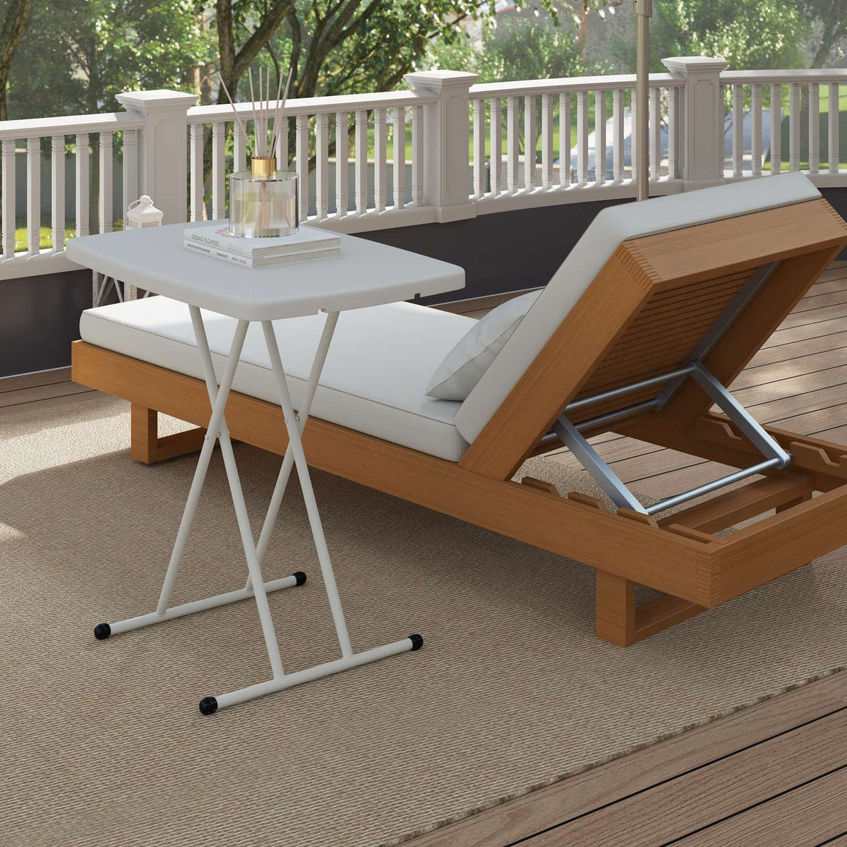 Side table garden height-adjustable garden table, foldable balcony table made of plastic, rectangular coffee table 50kg load capacity, 76x50x74H cm sofa table for outdoor indoor balcony terrace white