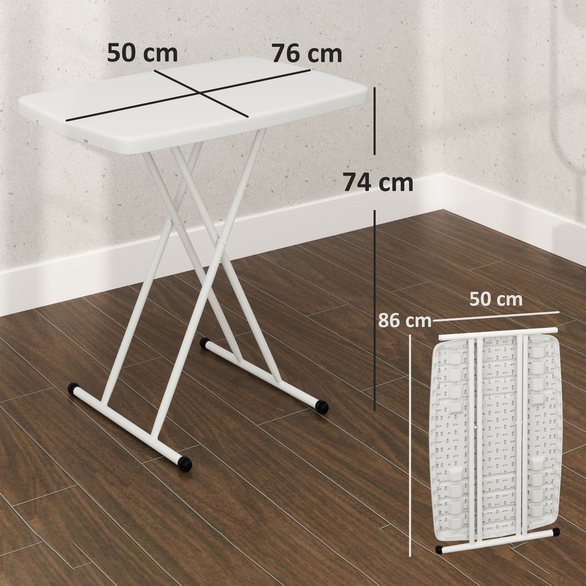 Side table garden height-adjustable garden table, foldable balcony table made of plastic, rectangular coffee table 50kg load capacity, 76x50x74H cm sofa table for outdoor indoor balcony terrace white