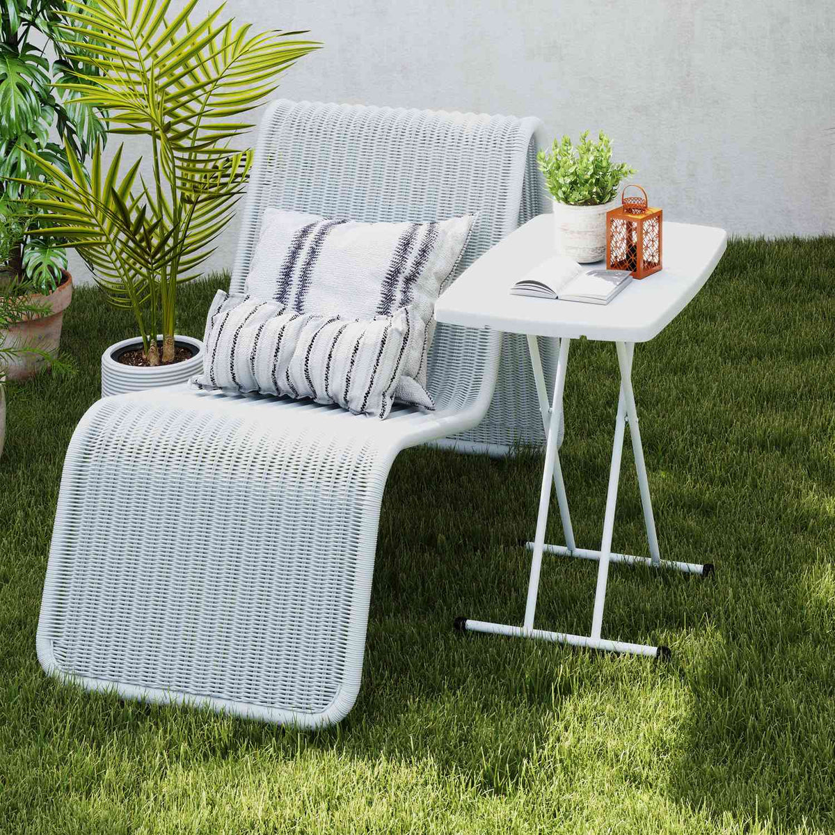 Side table garden height-adjustable garden table, foldable balcony table made of plastic, rectangular coffee table 50kg load capacity, 76x50x74H cm sofa table for outdoor indoor balcony terrace white