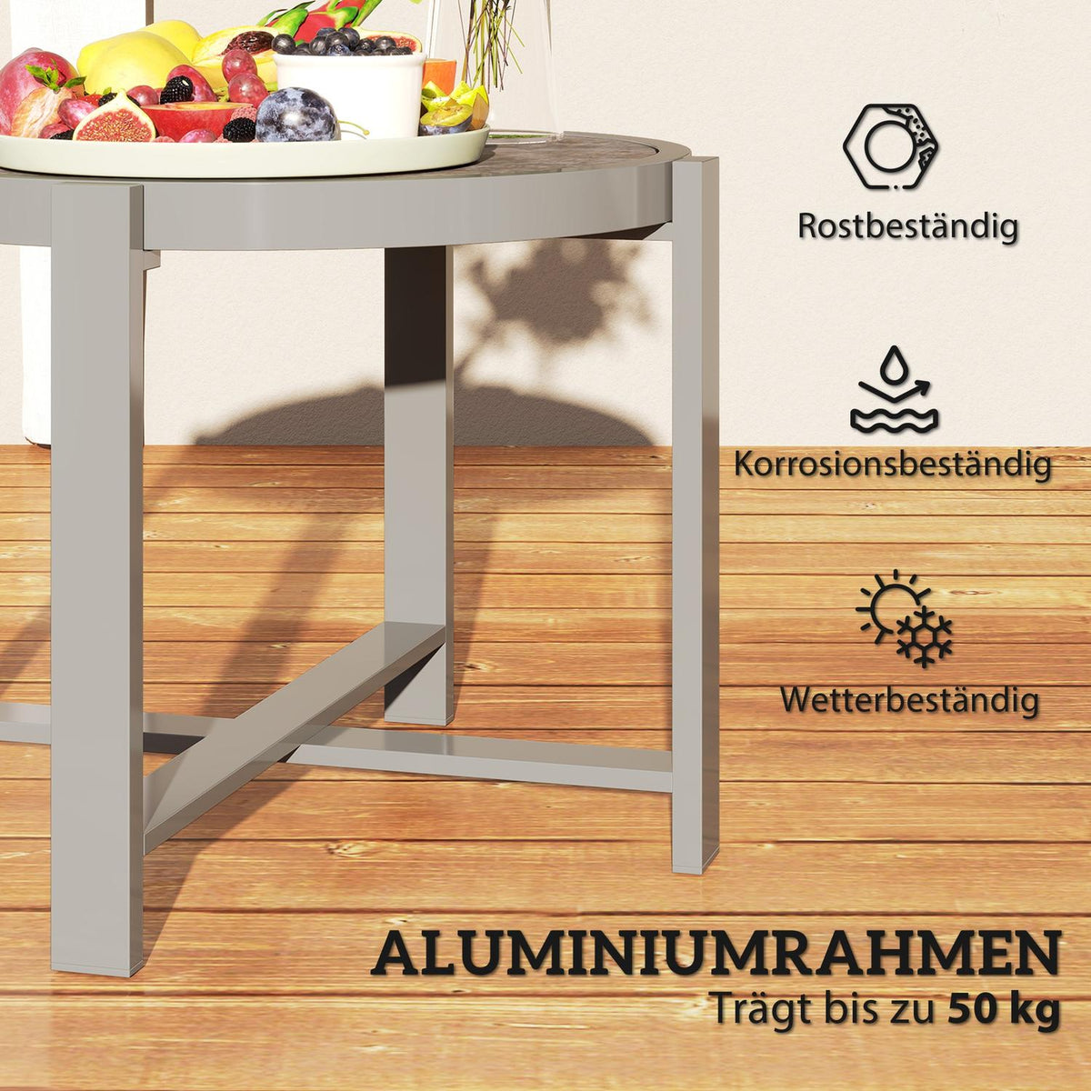Side table garden table round weatherproof aluminum balcony table with marble look camping table coffee table for living room office outdoor indoor gray |