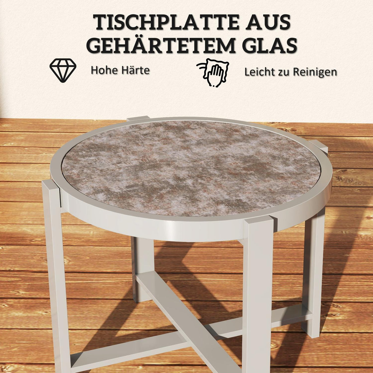 Side table garden table round weatherproof aluminum balcony table with marble look camping table coffee table for living room office outdoor indoor gray |