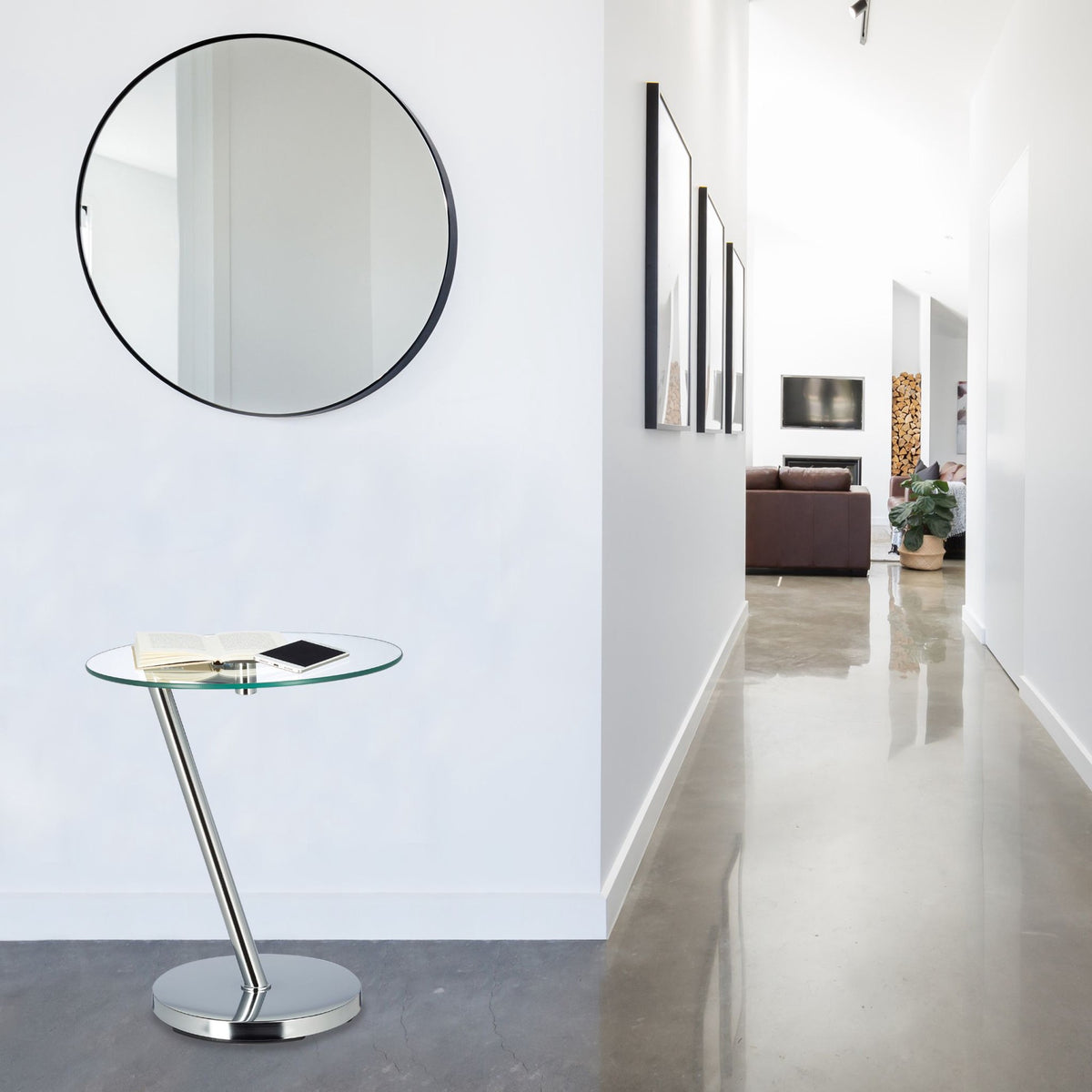 Side table in glass & metal