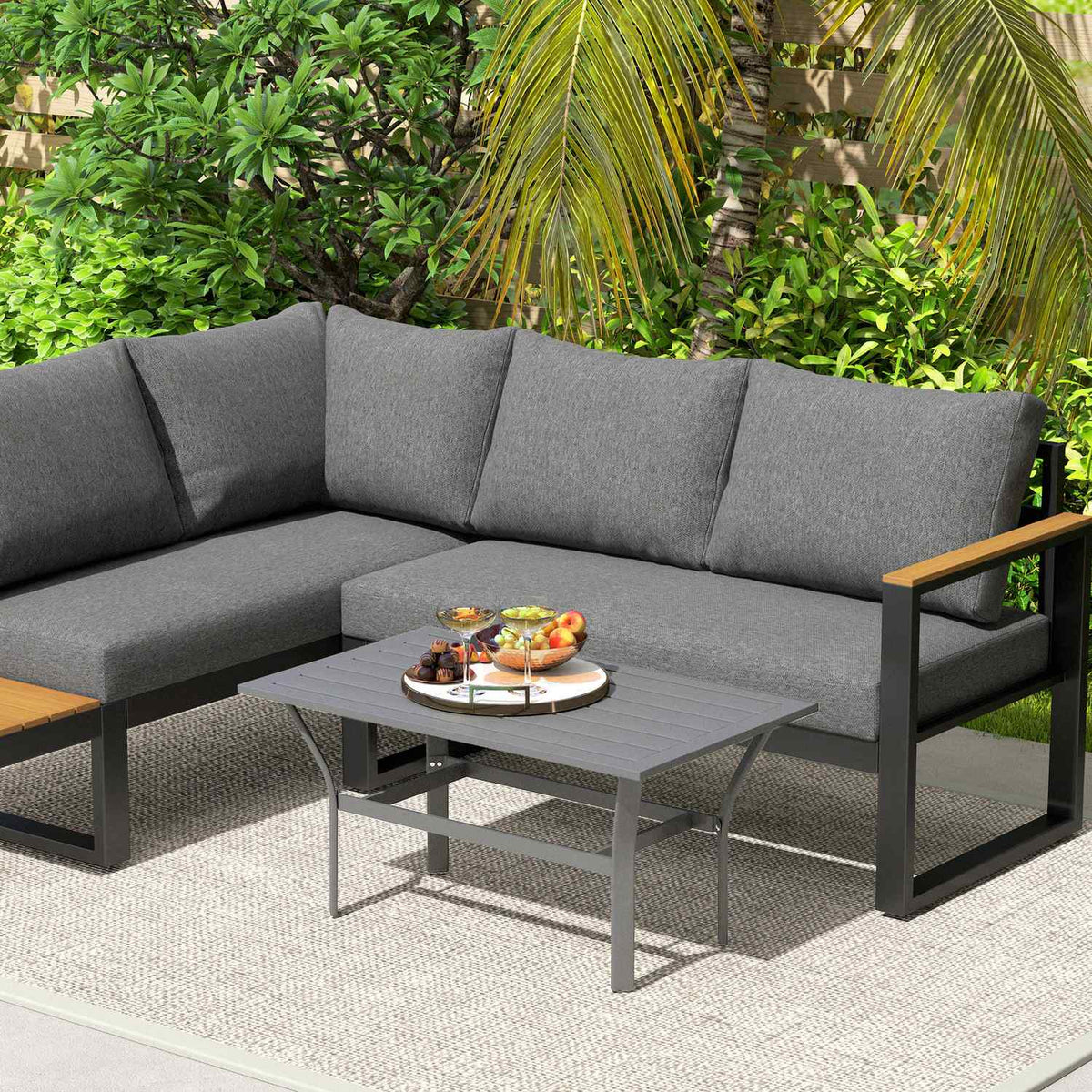 Side table metal balcony table with slat design weatherproof coffee table garden table easy-care sofa table outdoor table for balcony garden terrace veranda 91.5 x 55 x 45 cm dark gray