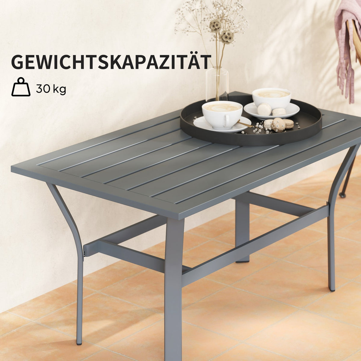 Side table metal balcony table with slat design weatherproof coffee table garden table easy-care sofa table outdoor table for balcony garden terrace veranda 91.5 x 55 x 45 cm dark gray