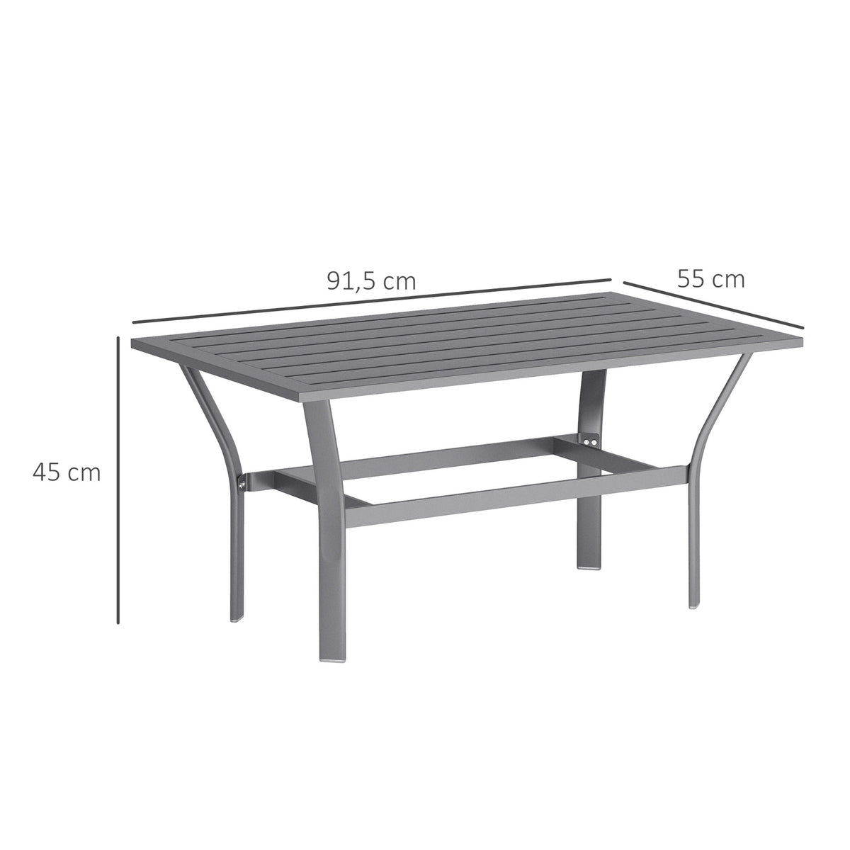 Side table metal balcony table with slat design weatherproof coffee table garden table easy-care sofa table outdoor table for balcony garden terrace veranda 91.5 x 55 x 45 cm dark gray