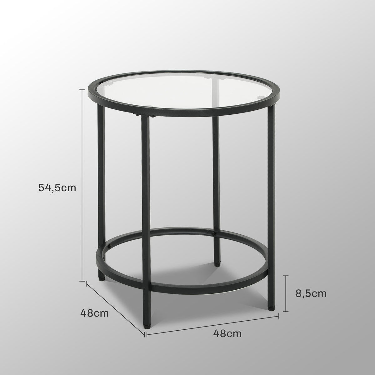 Side table round coffee table with glass table top, metal frame, coffee table, bedside table for living room, bedroom, black, Ø48 x 54.7 cm